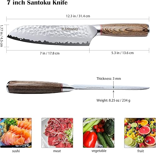 Miniatura 2 de Cuchillo de chef japonés Santoku de 7 pulgadas, cuchillo de cocina alemán de acero de alto carbono, cuchillo de chef asiático forjado para carne,