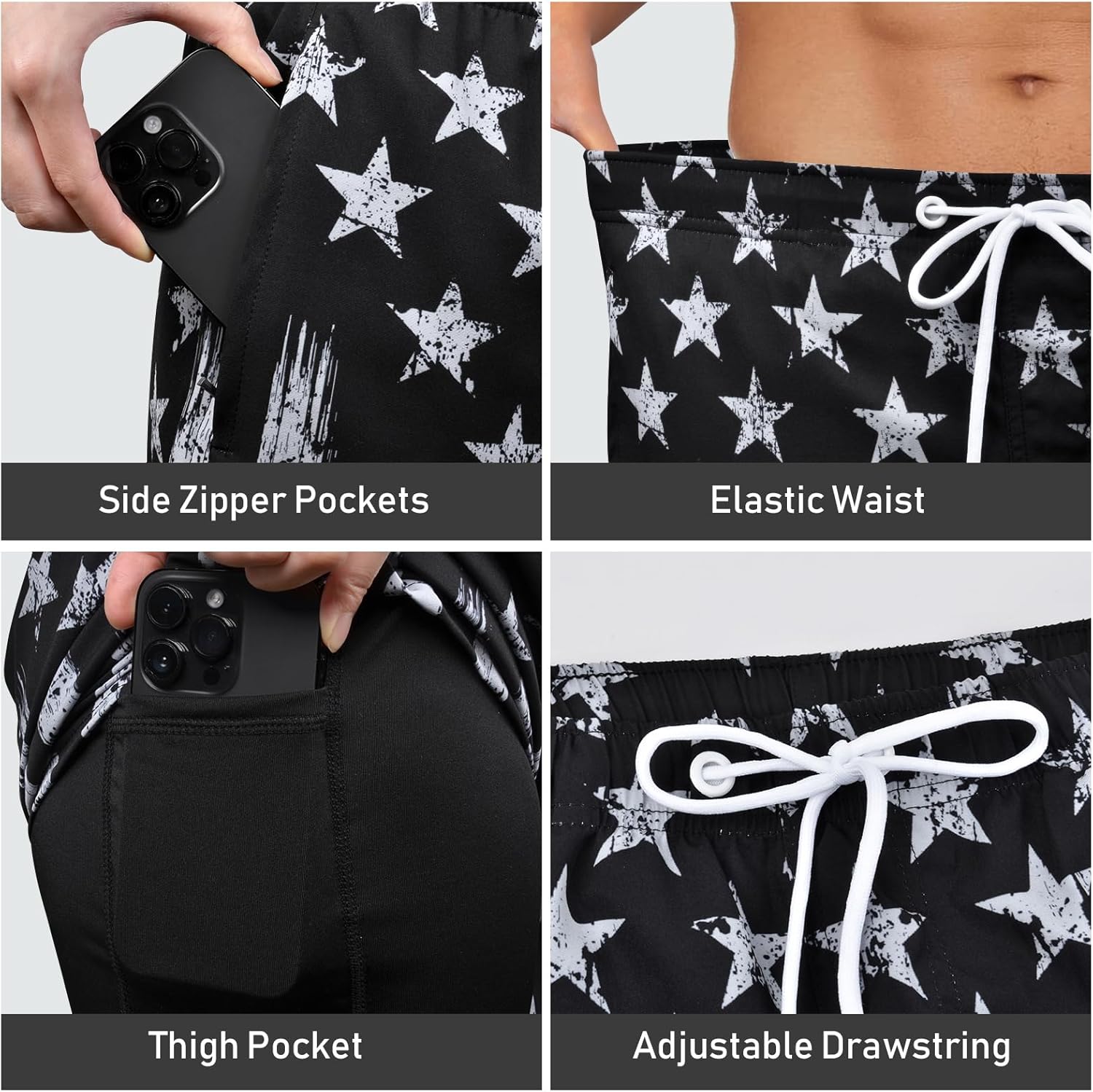 Mens Swim Trunks Bathing Suits Swimwear Swimming Board Shorts with Compression Liner Quick Dry Beach Swimsuit - Image 5