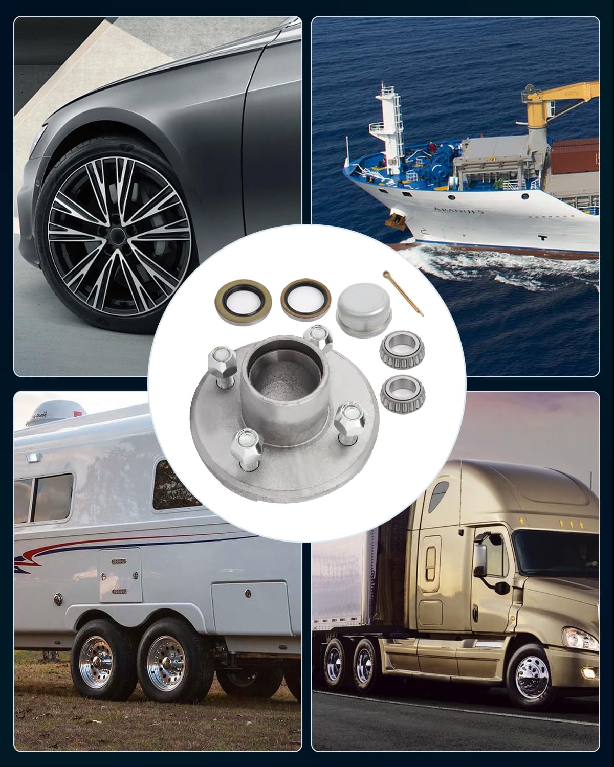 SCITOO Trailer Hub Assembly 4 Lug on 4 Bolt Pattern 2 x 1/16 44649 Bearing fit for 2000lbs axle Galvanized Trailer Brake Hub