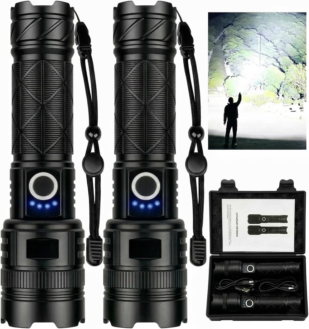 THY TRY Rechargeable Flashlights 99,000 High Lumens - 2 Pack, Super Bright Flash Light with 5 Lighting Modes, IPX7 Waterproof Powerful Flashlight for Camping Home Outdoor Hiking