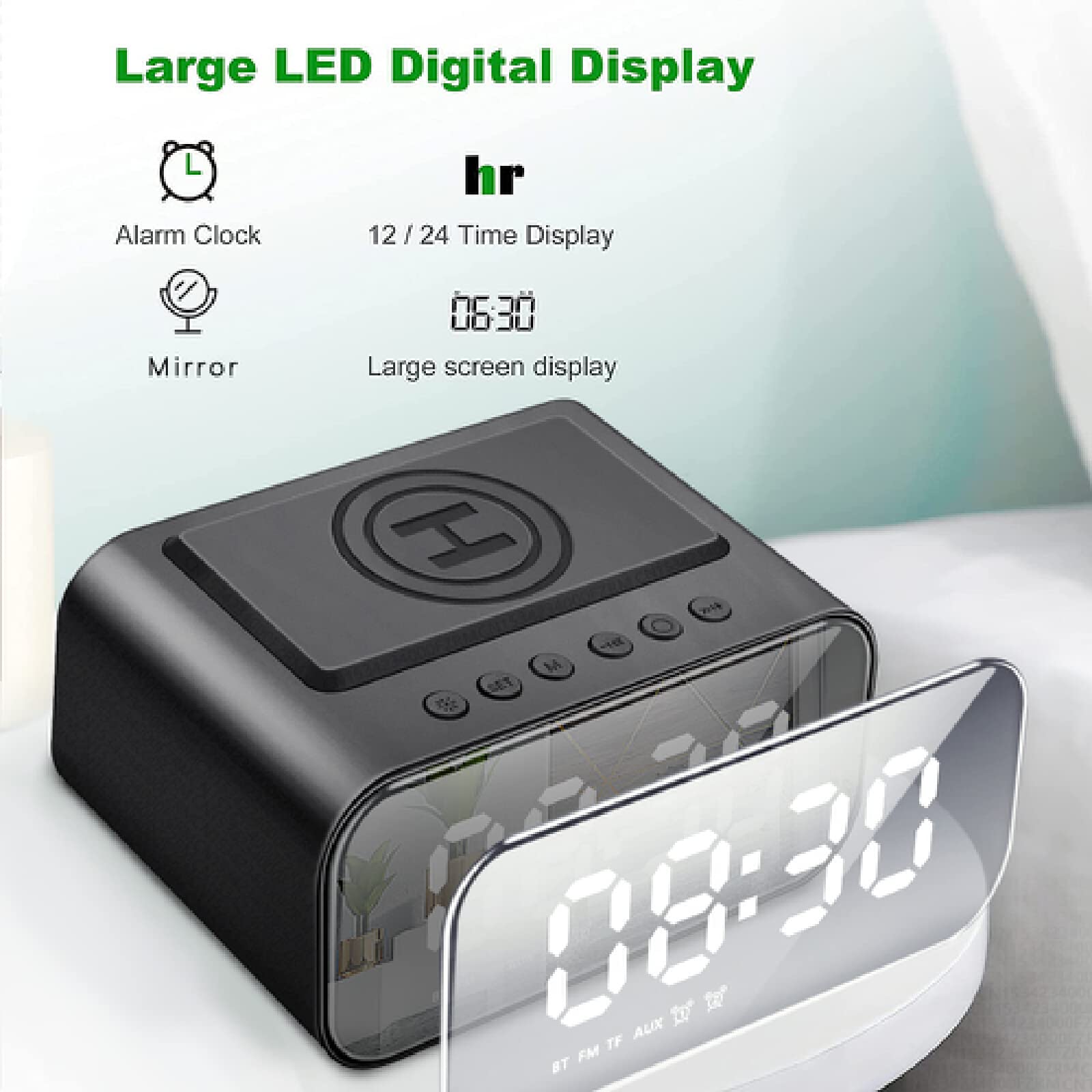 Reloj Digital Inteligente LED Carga Inalámbrica Reloj Despertador Electrónico Altavoz Bluetooth Reloj Electrónico De Escritorio Radio FM
