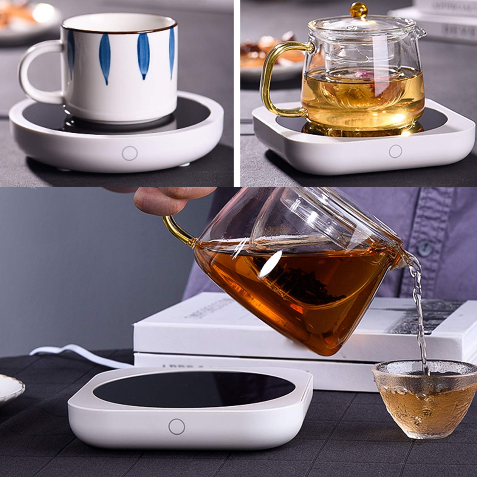 Chauffe-Tasse Électrique Mug Warmer Verre Réglage de la Température en Deux étapes, Interrupteur Intelligent, Mise Hors Tension Automatique de 8 Heures,Square,Small Teapot（900ML）