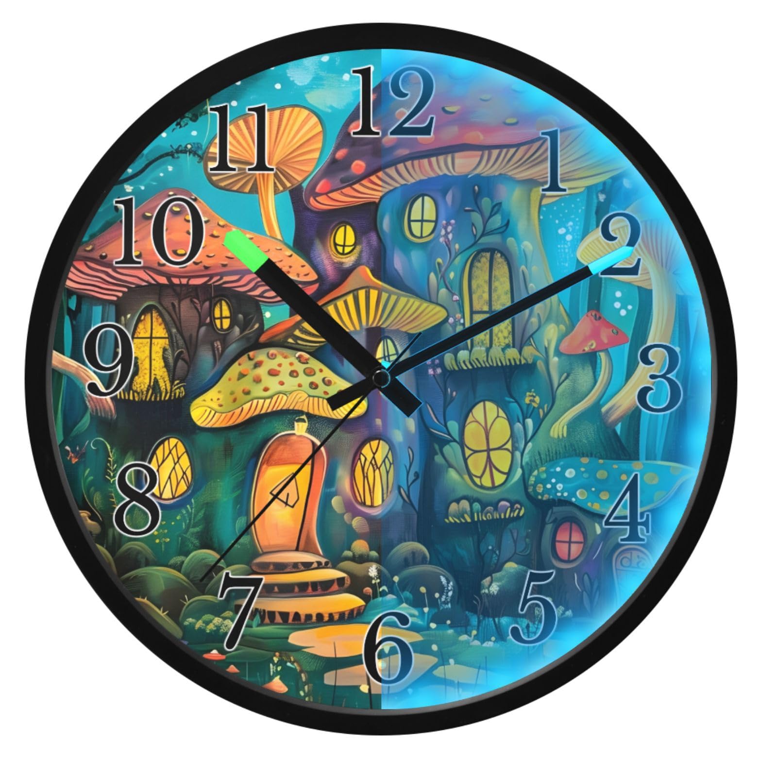 Mnsruu Reloj de pared luminoso con diseño de hongos, conciertos de bosque, reloj de dormitorio, funciona con pilas, reloj silencioso que brilla en la oscuridad, para sala de estar, cocina, 30,5 cm