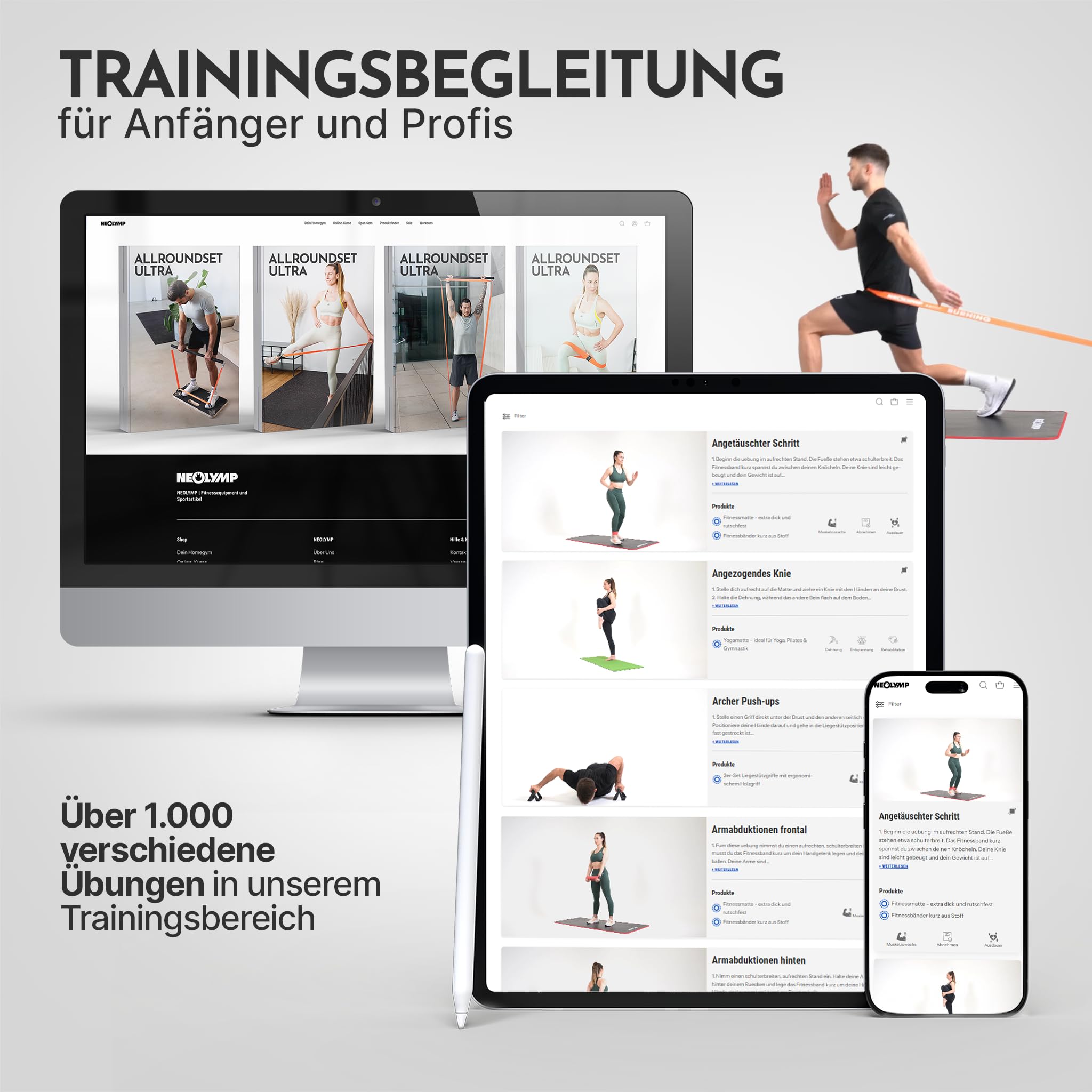 NEOLYMP Lange Fitnessbänder Stoff mit Fitness Zubehör - waschbare Resistance Bands, Widerstandsbänder, Gymnastikband, Fitnessband, Trainingsbänder, Klimmzugbänder, Krafttrainingssets