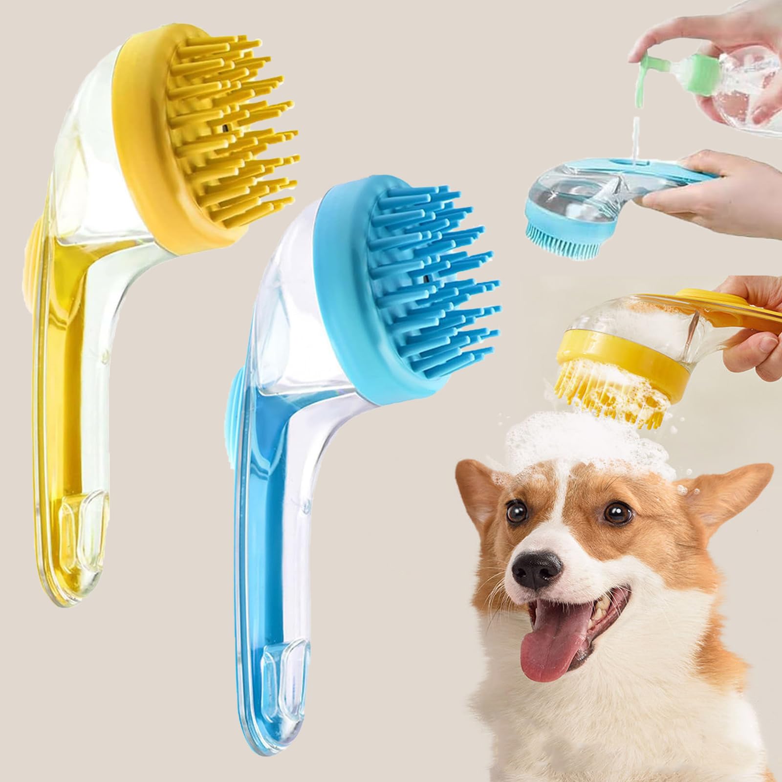 Pet Bath Brush For Dogs, Lettuce dog Washing With Shampoo Dispenser, Dog Shower brush, 2-In-1 Pets Bath Massage Brush For Dogs Long and Short Hair (2pcs-a)