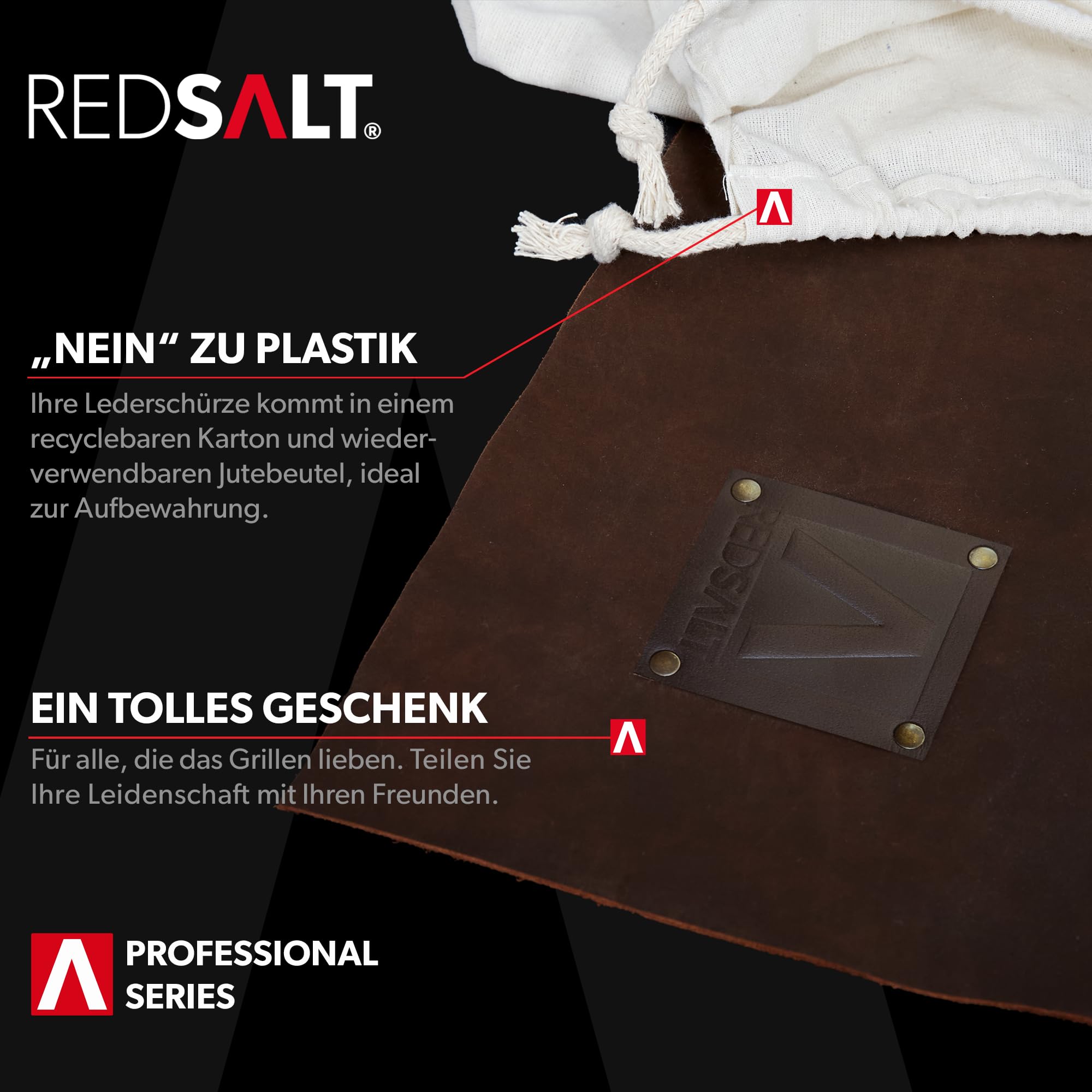 REDSALT® Premium - Delantal de piel de búfalo suave 100% piel de búfalo salvaje, 84x62cm, para barbacoa al aire libre, cocina, gastronomía, bar, barista o como delantal de cocina, regalo para hombres