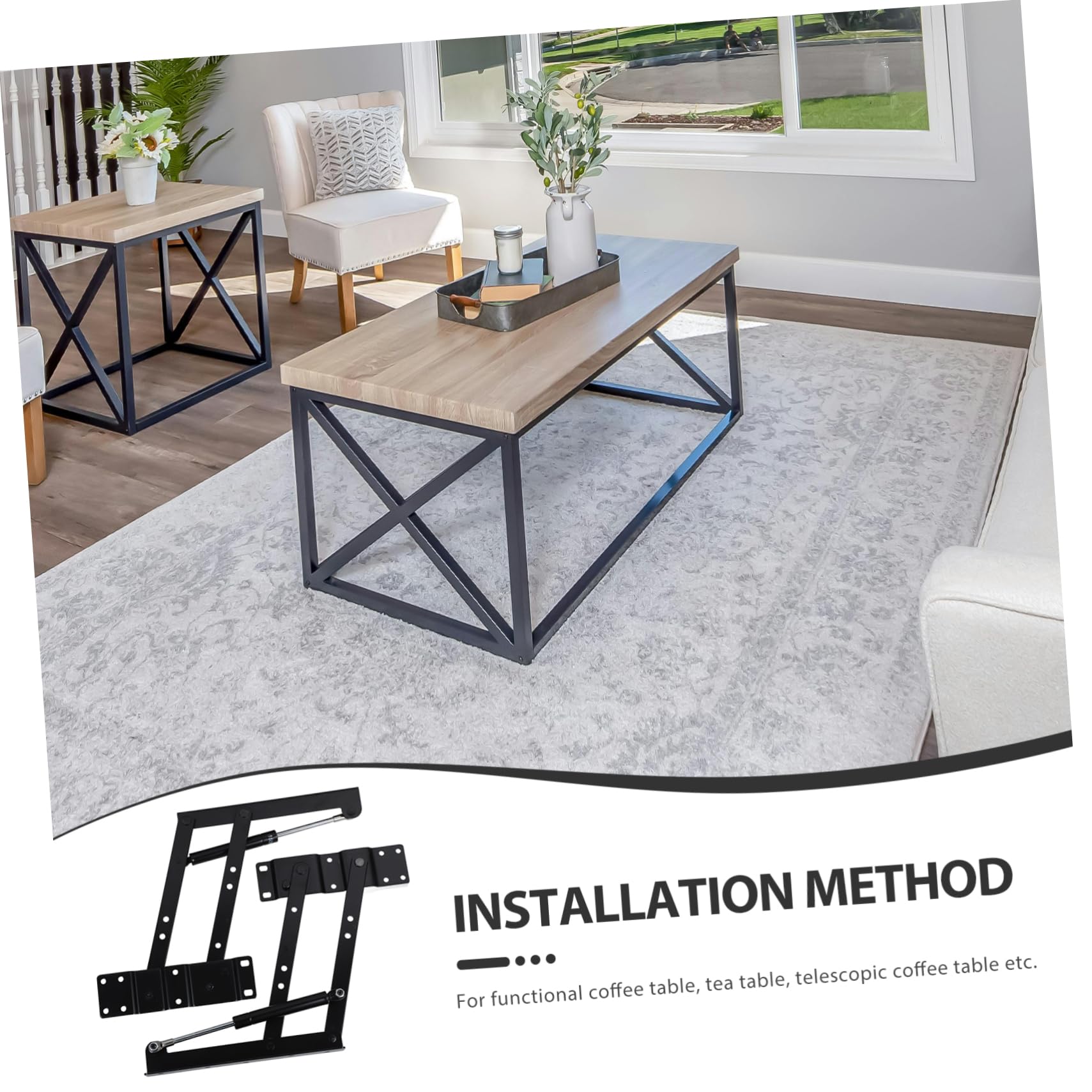 SHINEOFI Soporte Elevador para Mesa de Hierro Negro Estructura Resistente y Diseño Plegable Adecuado para Mesa de Centro y Funcional