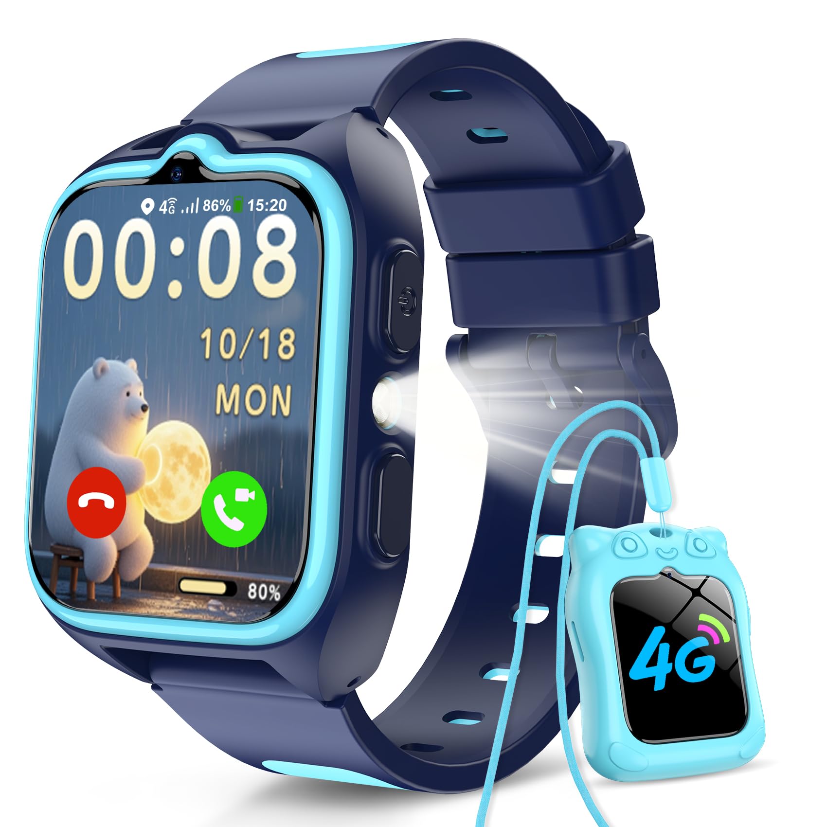 Smartwatch Bambini, 4G Smartwatch con Videochiamate, Chat Vocale, 1.75" Orologio Intelligente Bambini con GPS, Chiamate, SOS, Modalità Scuola, Sveglia, Pedometro, Giochipuzzle 800mAh Batteria