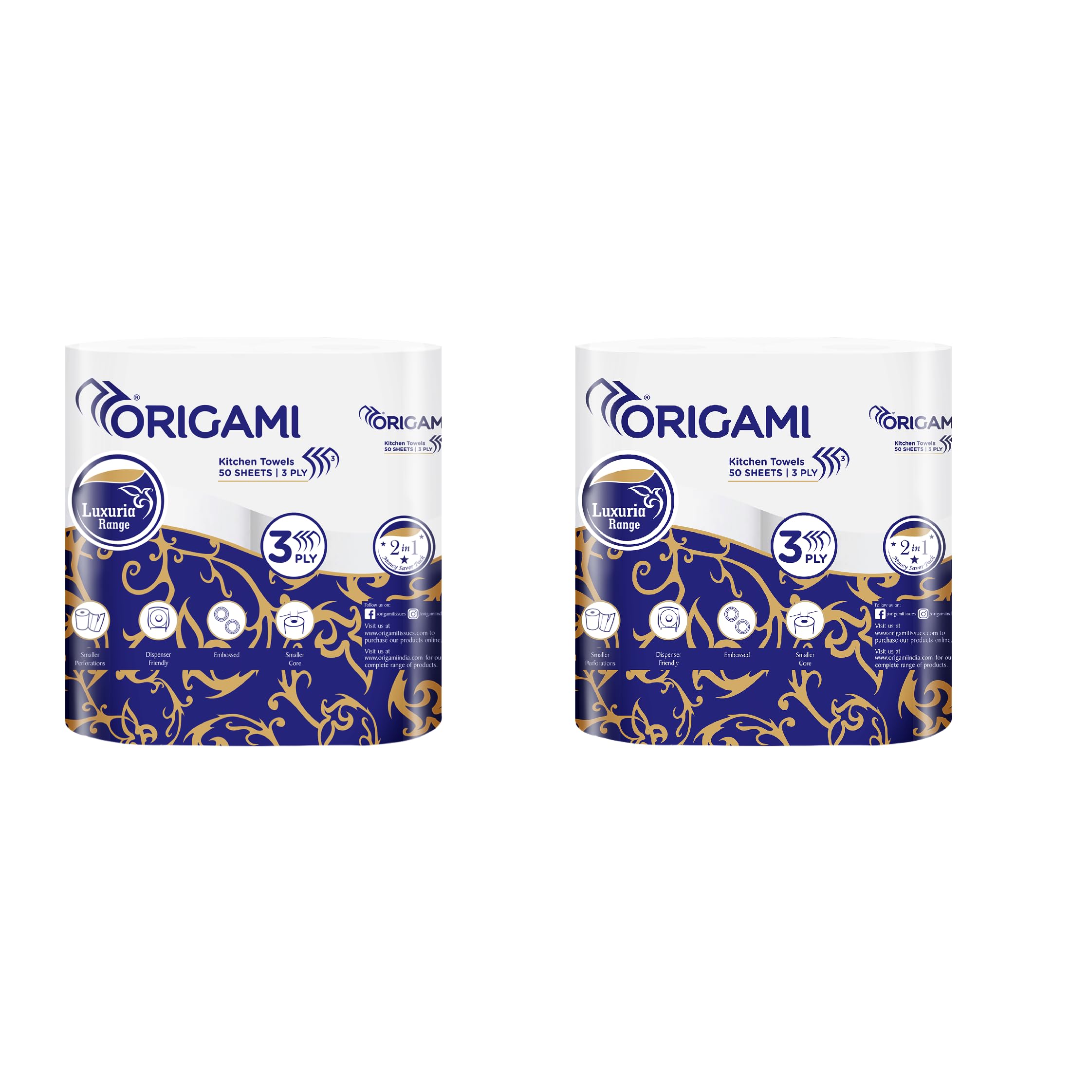 Origami 3 Ply Kitchen Tissue Paper Roll - 2 in 1 (50 Pulls Per Roll, 100 Sheets)-image-8