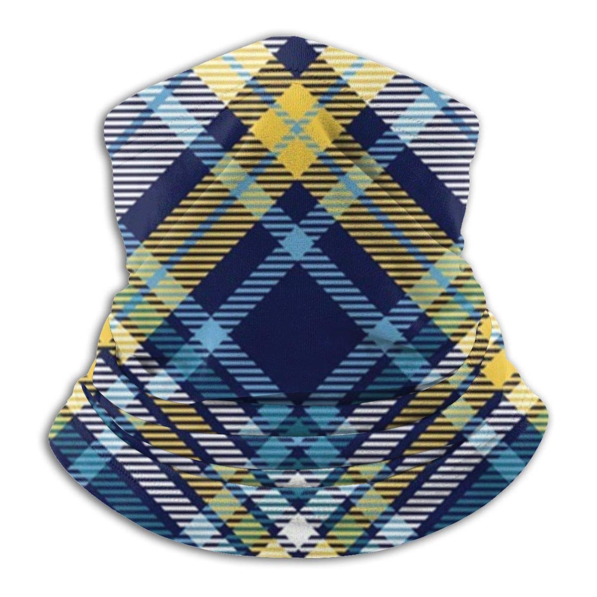 Fukker Unisex As Picture Neck Gaiter Plaid Navy Blue Yellow White Neck Warmer Soft Face Cover Tube Half Face Mask Scarf Balaclava For Outdoor Sports