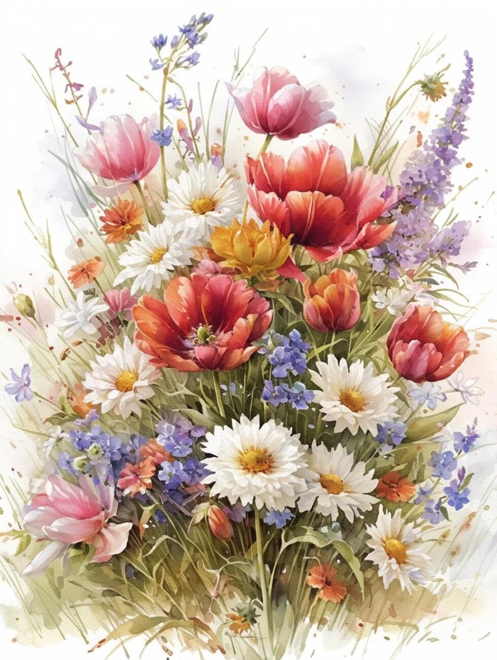 RKFLGEW 14CT Cross Stitching Kit Watercolor Flowers Preprinted Fabric Cross Stitch DIY Art Needlecrafts Embroidery Kits for Adults Beginners 40x50cm
