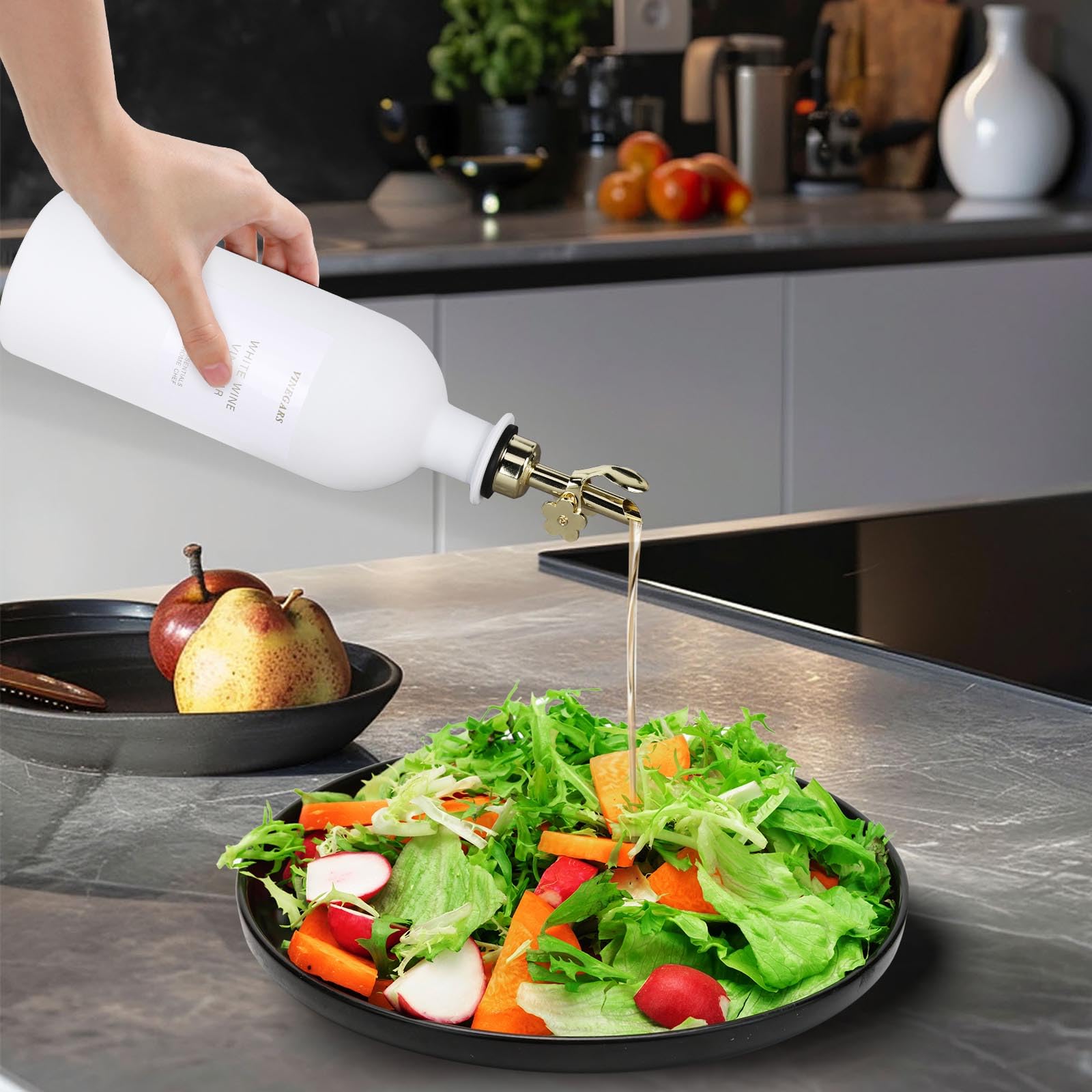 sunal distributeur d'huile d'olive avec plateau 500ml / 16,9 OZ distributeur d'huile de cuisine 2 tasses ensemble distributeur d'huile et de vinaigre avec étiquette entonnoir,blanc