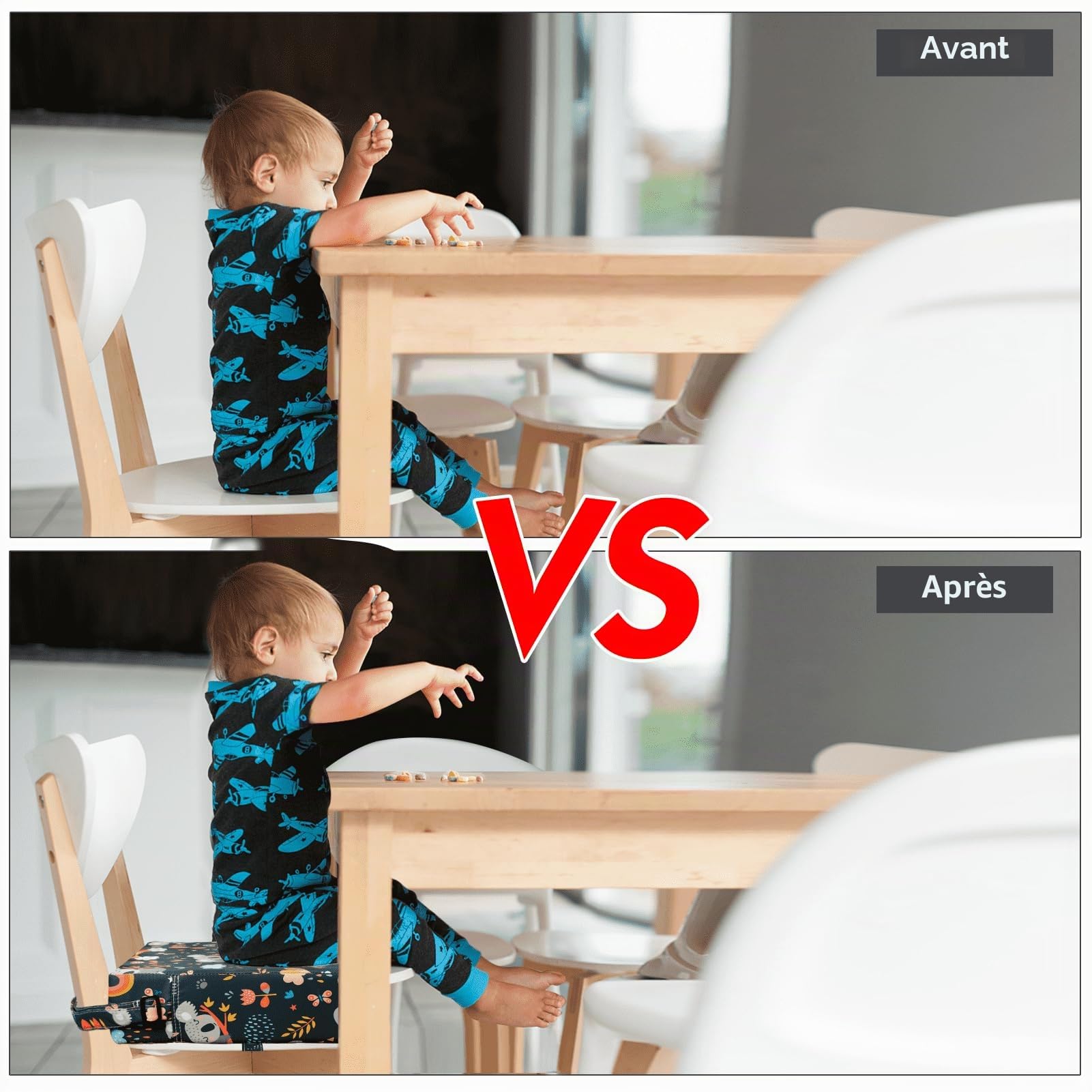 Rehausseur Chaise Enfant, PU Imperméable à l'eau Fort Support Portable Chaise Surélevée, Adapté pour les Repas des Jeunes Enfants, Coussin de Chaise Surélevée Facile à Nettoyer (Noir Koala)