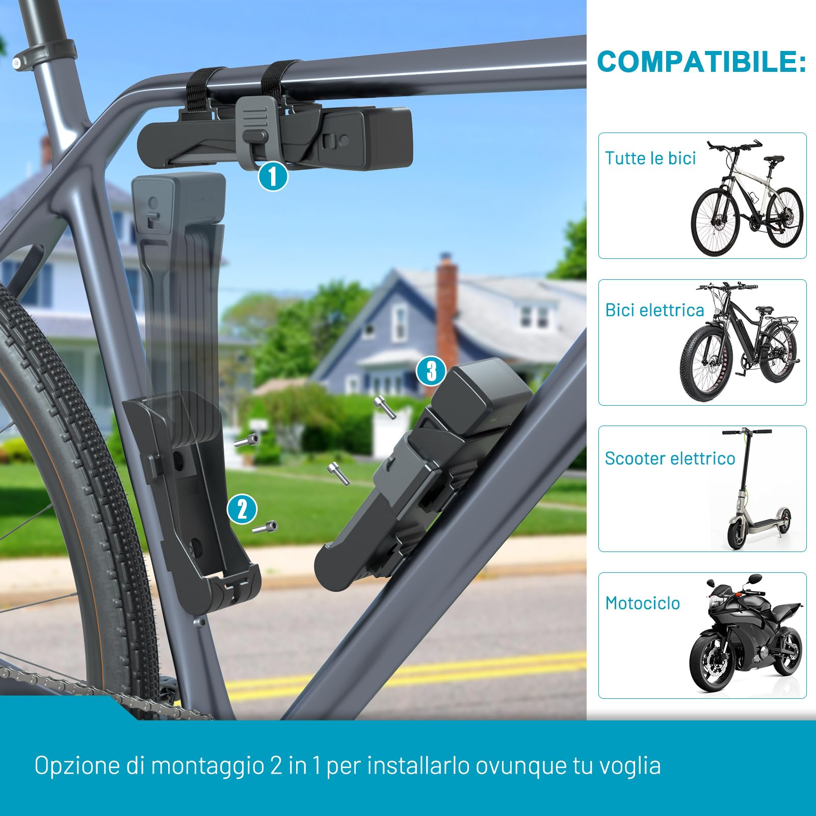 TECHCYC Lucchetto Pieghevole per Bici 86 cm, Lucchetto Bici Antifurto Pieghevole Portatile, con Supporto e 3 Chiavi di Sicurezza, Altamente Sicuro e Durevole per Bicicletta, Moto, E-Scooter