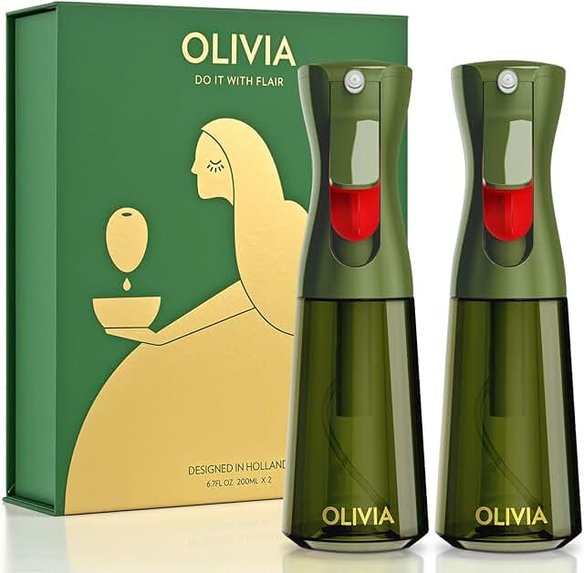 FLAIROSOL OLIVIA Oil Sprayer for Cooking, 2 Pack Green Glass Olive Oil S...