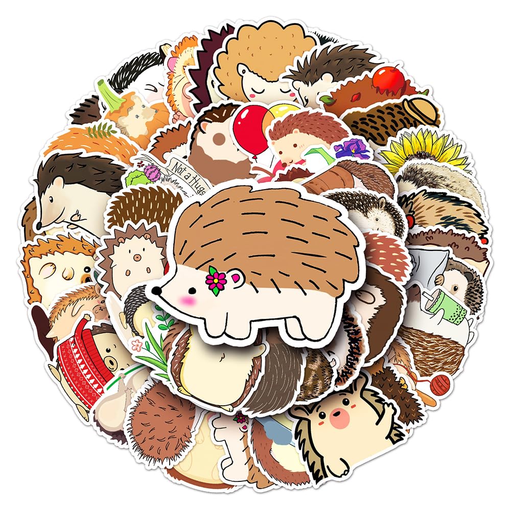 Hedgehog Vinyl Stickers 50 PCS, Cute Aesthetic Waterproof Die-Cut Woodland Animals Sticker Pack for Water Bottles Laptop Luggage Skateboard, Scrapbook