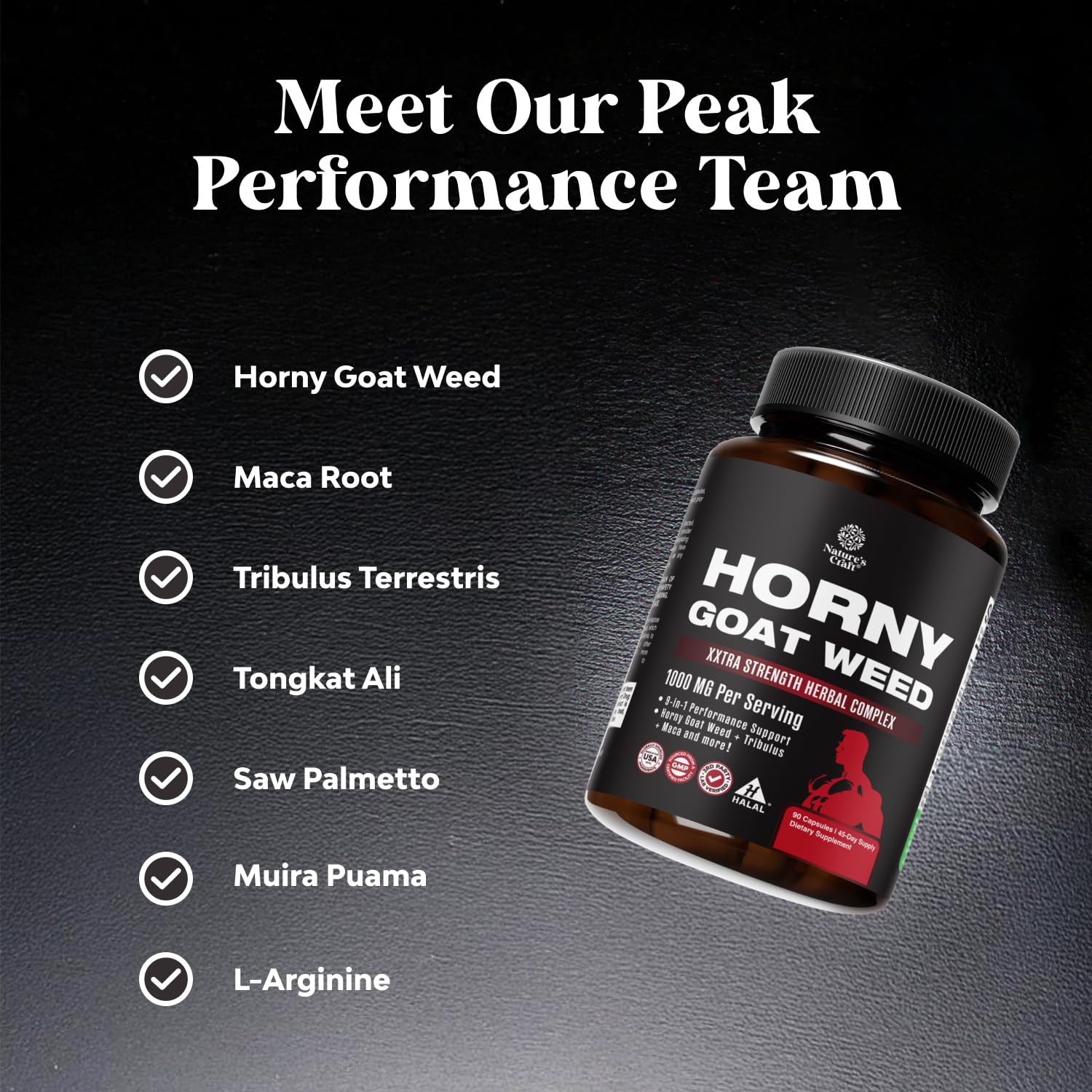 Natures Craft Horny Goat Weed for Men - Extra Strength Male Supplement with Black Maca Root, Tongkat Ali, Saw Palmetto & Panax Ginseng Extract for Stamina & Energy - 90 Capsules
