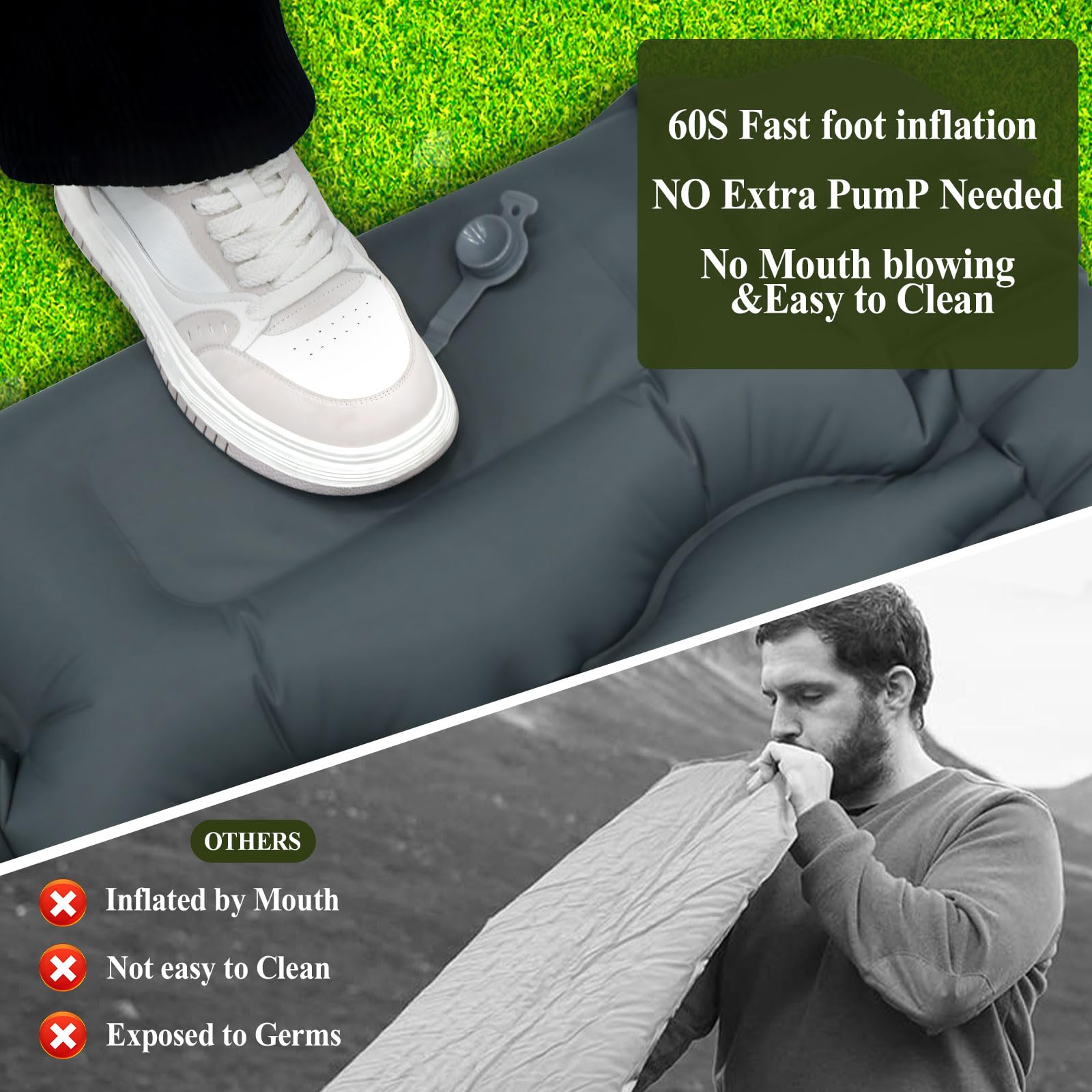 MOYKSRR Materassino Campeggio Autogonfiante, Portatile Materassino Autogonfiabile, Addensato Materassino Gonfiabile Singolo con Cuscino, 10cm Spessore per Campeggio, Outdoor, Spiaggia, Escursionismo