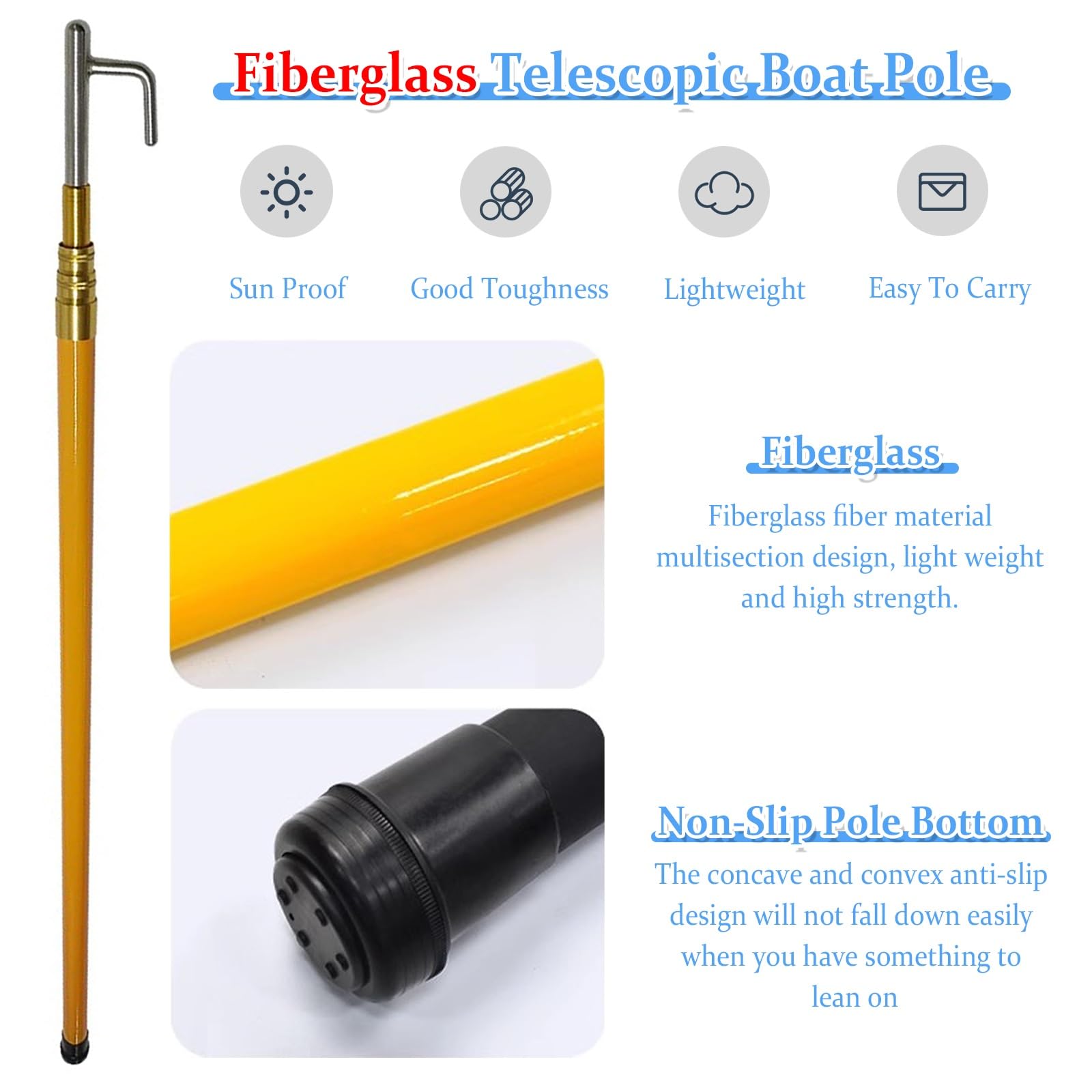 JYHHCYS Telescopic Boat Hook Pole - Extension Pole Hook Heads for Ship, Yacht 4m 5m 6m 8m Extra Long - Lightweight Dock Poles for Boat Docking with Stainless Steel Hook(8m/26.2ft/315in)