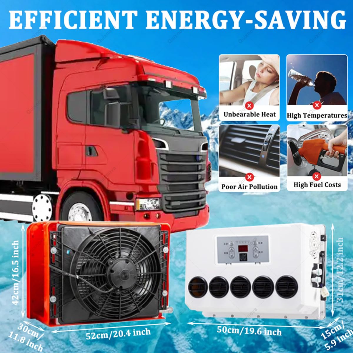 unità di climatizzazione Split per Camper - Condizionatore d'Aria per Cabina Camion 12V/24V Kit di climatizzazione Split Raffreddamento rapido per Camper, furgoni, autocarri, Gru Black-24V