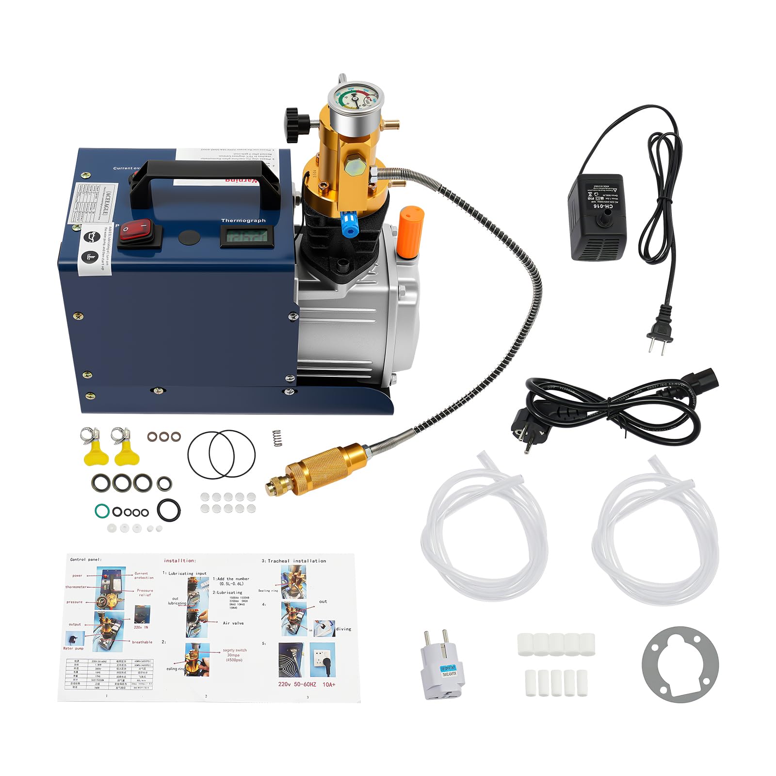 Compresor PCP 300bar compresor de aire 4500PSI - 1800 W 2800 rpm Compresor de alta presión 30Mpa Compresor de Buceo Parada Manual para Entile, Tuberías y Pequeñas Botellas de Alta Presión