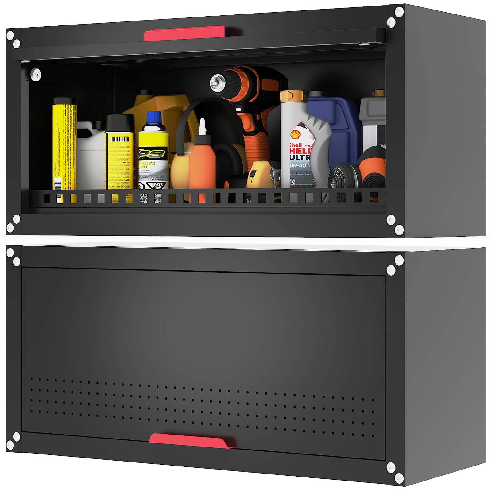 Eltean 31.5" Metal Wall Cabinet,Garage Wall Cabinet with Up-Flip Door,Wall Mounted Garage Cabinets with Handle,Floating Tool Cabinet for Garage,