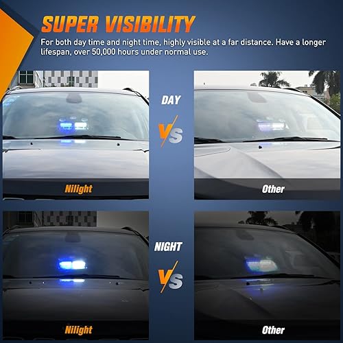 Miniatura 7 de Nilight Luces estroboscópicas de emergencia azul y blancas para parabrisas, luz de advertencia de peligro y seguridad súper brillante con ventosas