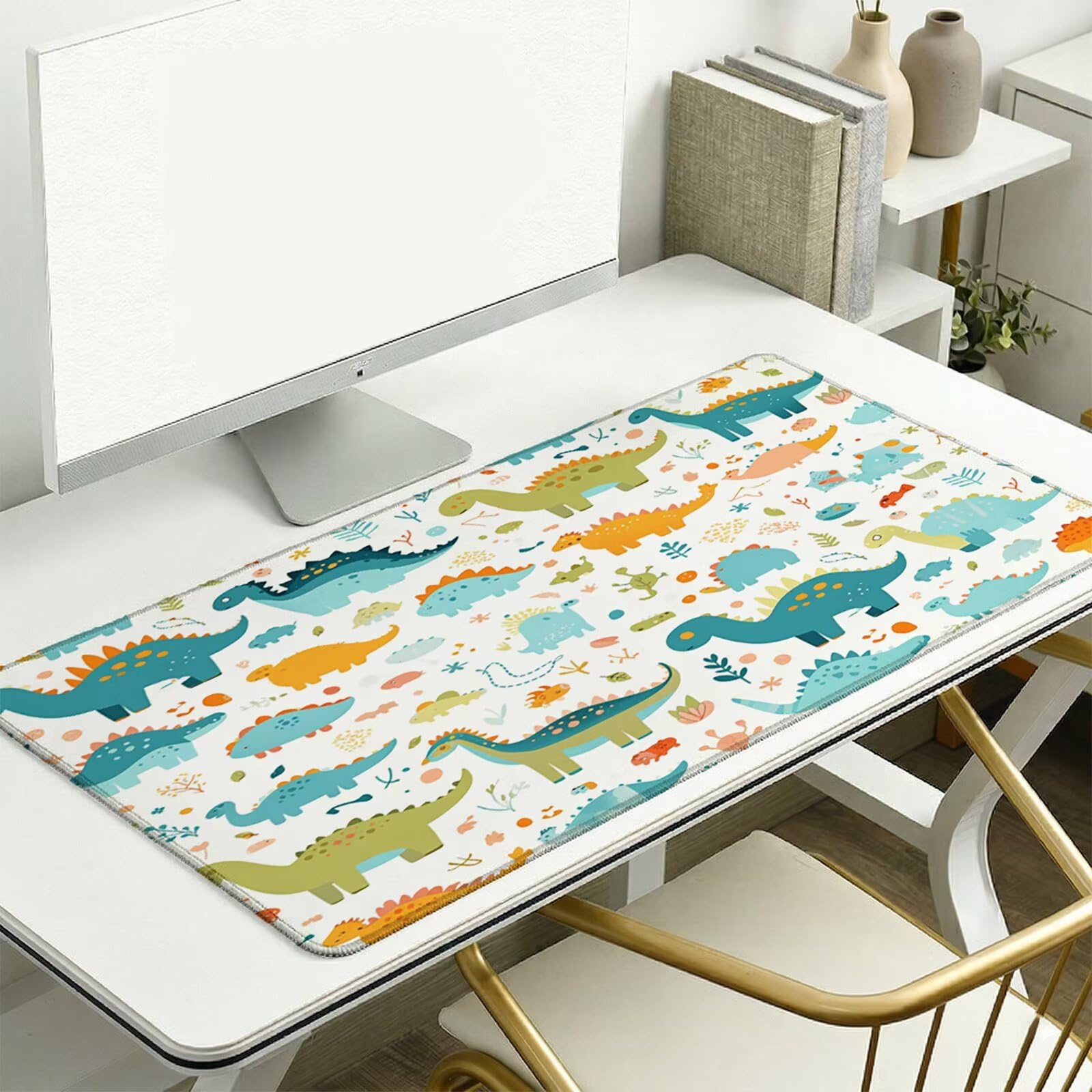 Alfombrilla Escritorio Grande 1200 x 600 x 3 mm, Alfombrilla Ratón Gaming XXL, Dinosaurio Tapete de Ordenador , Base Antideslizante y Bordes Reforzados, Impermeable Desk Mat (Dibujos Animados) L-x4374