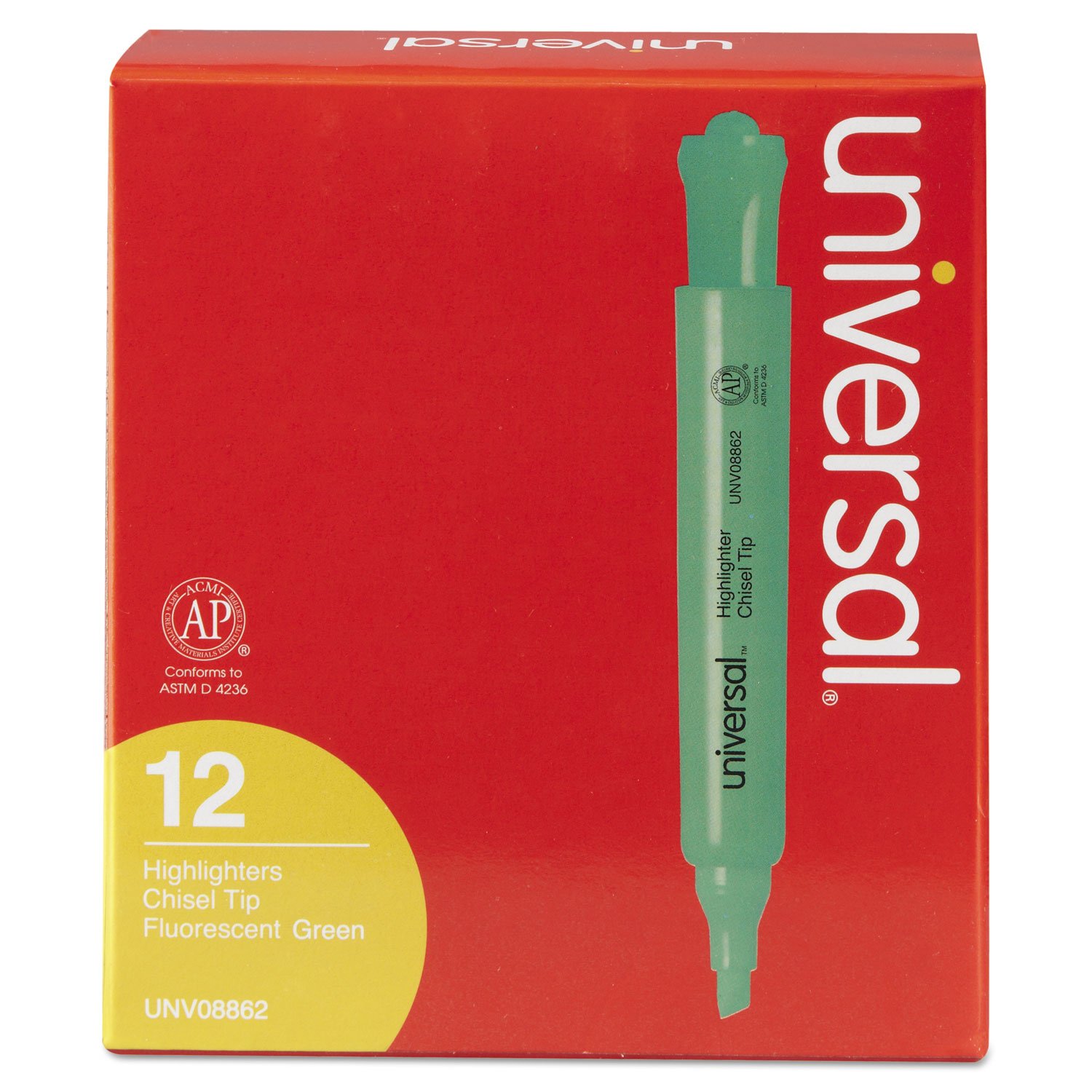 Universal Schreibtisch Textmarker, Keilspitze, grün fluoreszierend, 12/Pk