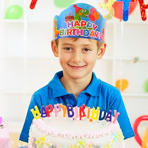 Miniatura 9 de Waenerec 30 coronas de cumpleaños ajustables para el aula, lindos sombreros de cumpleaños coloridos de papel para niños