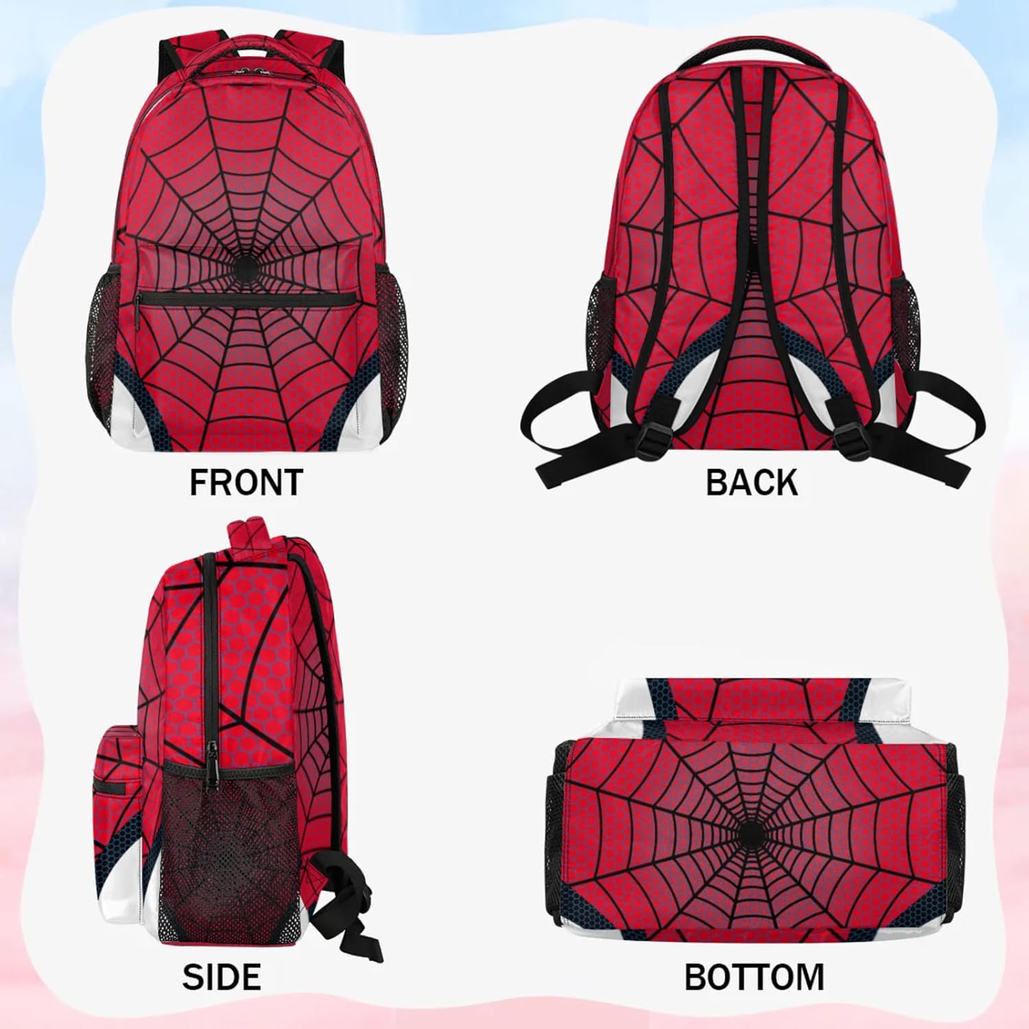 Kids Backpacks for Boys Girls - 16 Inch Schoolbag Lightweight Waterproof Book Bag for Preschool, Kindergarten, Elementary Back to School Children Red Spider Web