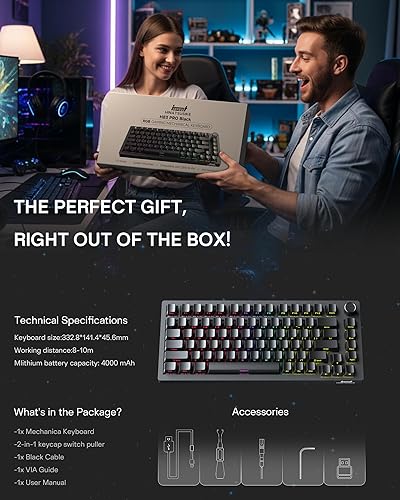 Miniatura 7 de H83 PRO Wireless Mechanical Gaming Keyboard, 75% Gaming Equipment with Knob, Hot Swappable Cardamom Switches, PBT Keycaps, RGB Backlit, USB-C