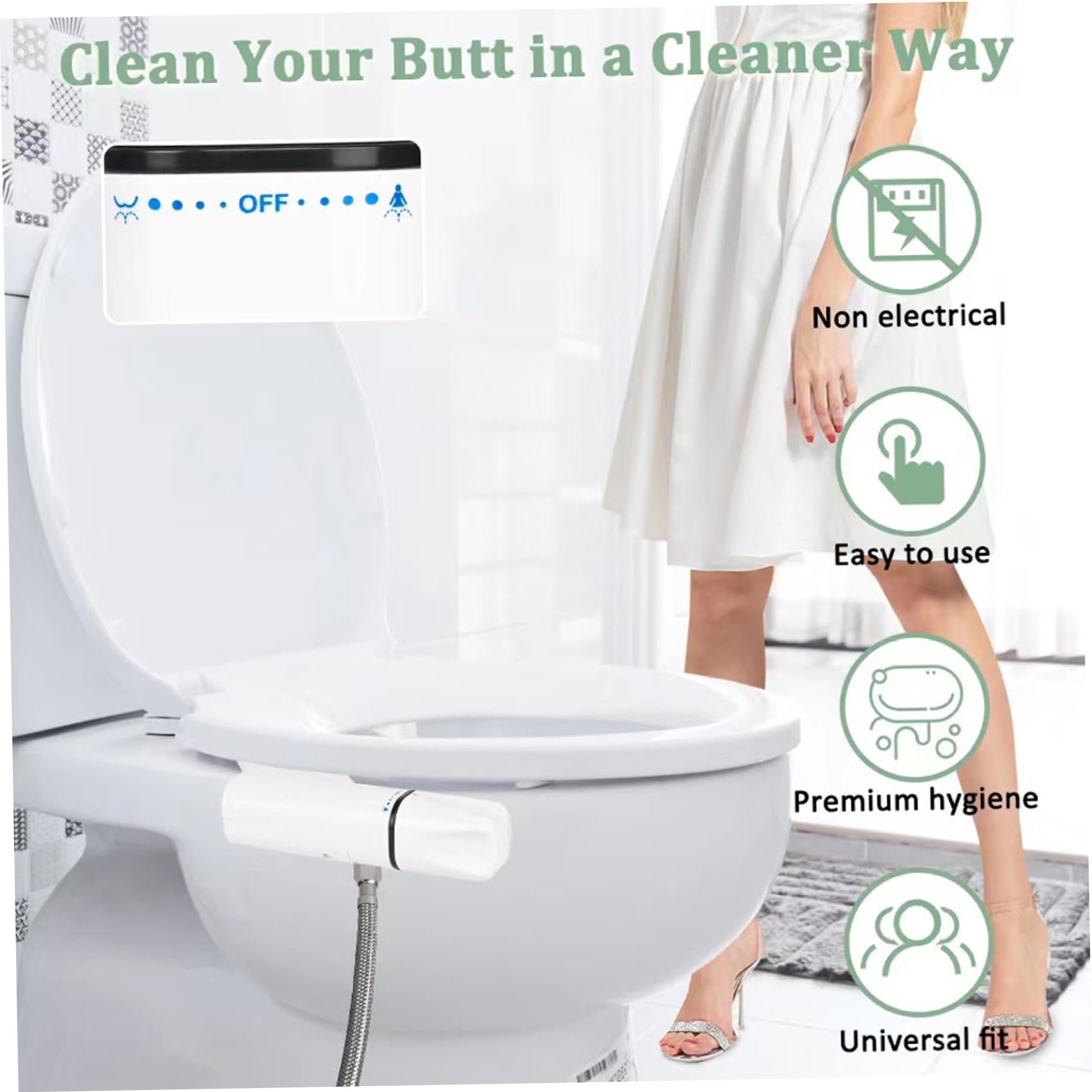Ultradünner Bidet-Aufsatz Mit Zwei Düsen – 2,5 Cm Dünn, Einstellbarer Kaltwasserdruck, Edelstahl | Nicht-elektrisch, Für Bessere Hygiene