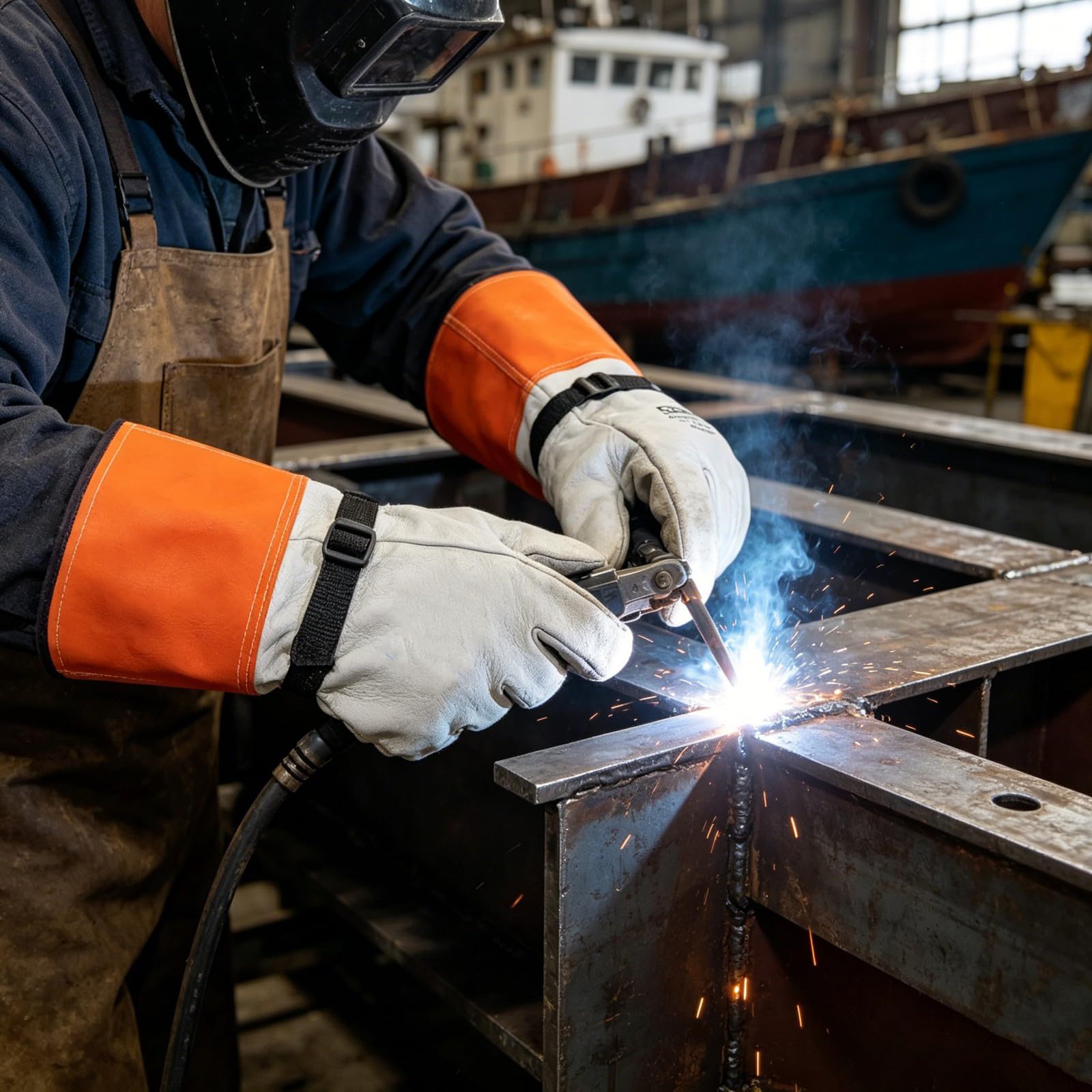 Guanti da lavoro in pelle extra spessi da 14 pollici Guanti resistenti calore per impieghi gravosi Design aggiornati per saldatura e manutenzione elettrica Resistenti calore industriale