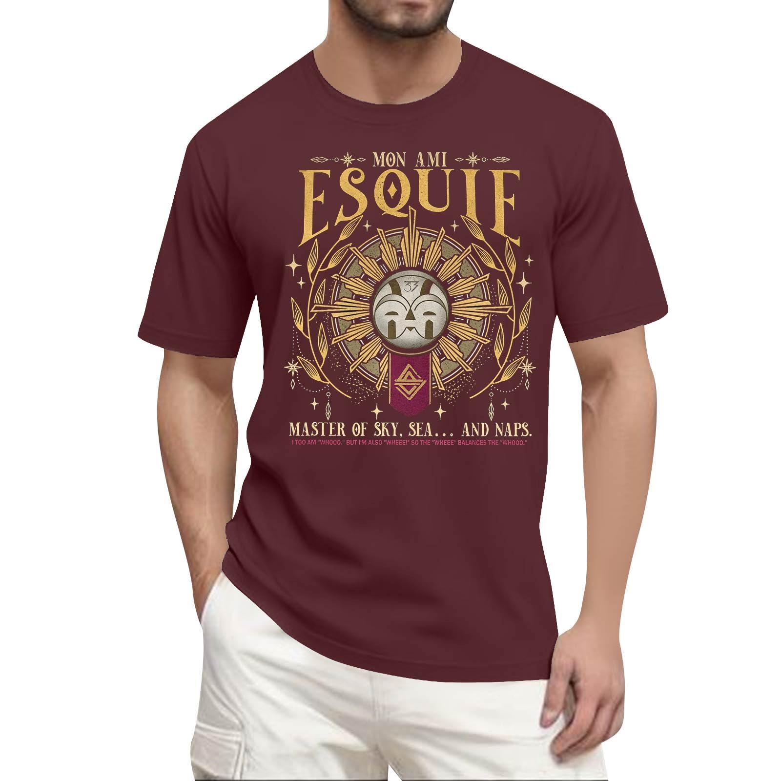 Unisex Expedition 33 Merch Clair Obscur Expedition 33 Game Shirt Two Sided Printed Plus Size Top for Man Game Fans 01-Wine L