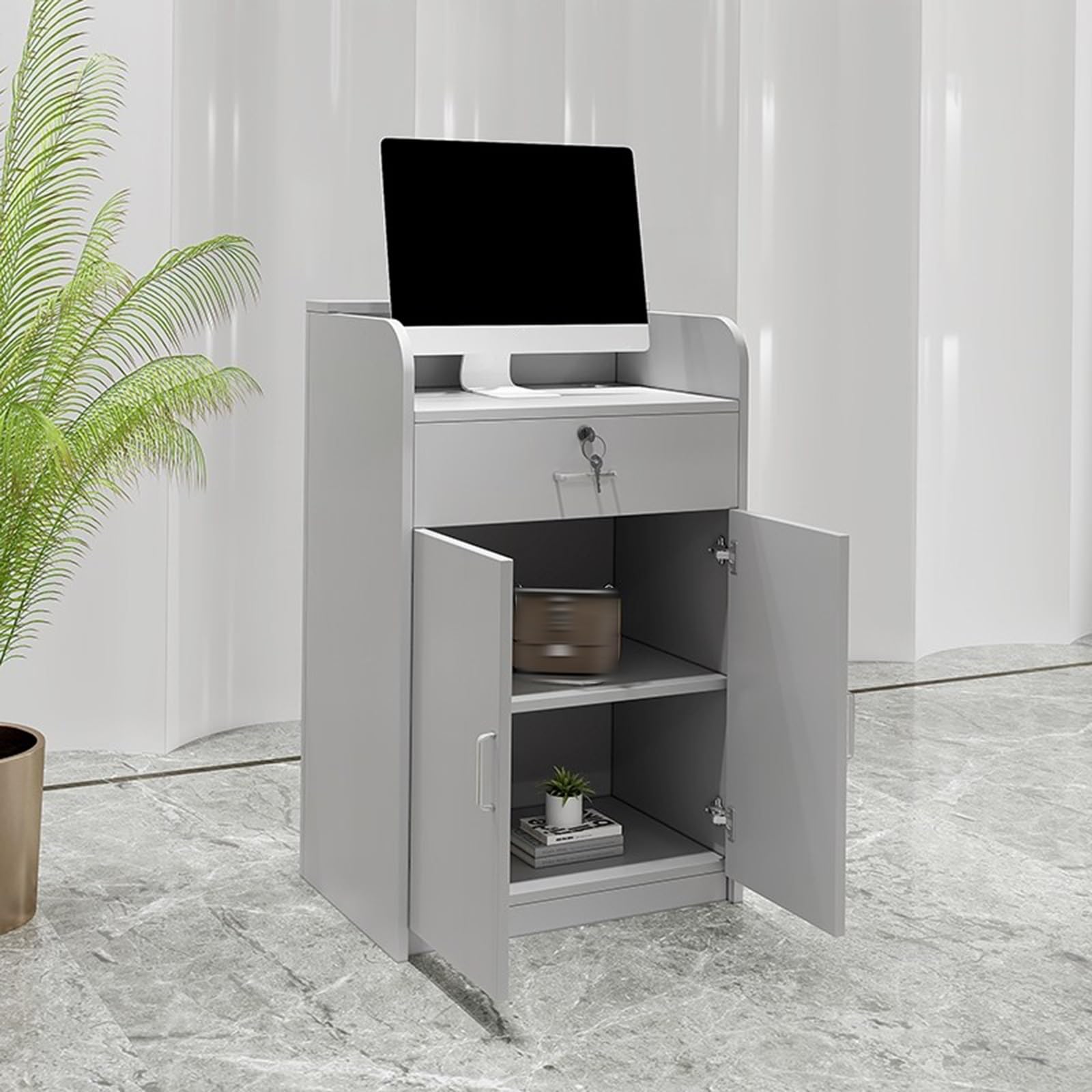 Comptoir de réception, comptoir de caisse | Table de comptoir blanche pour supermarché, salon de beauté, magasin de vêtements | Bureau de réception pour magasin de commodité | Design moderne