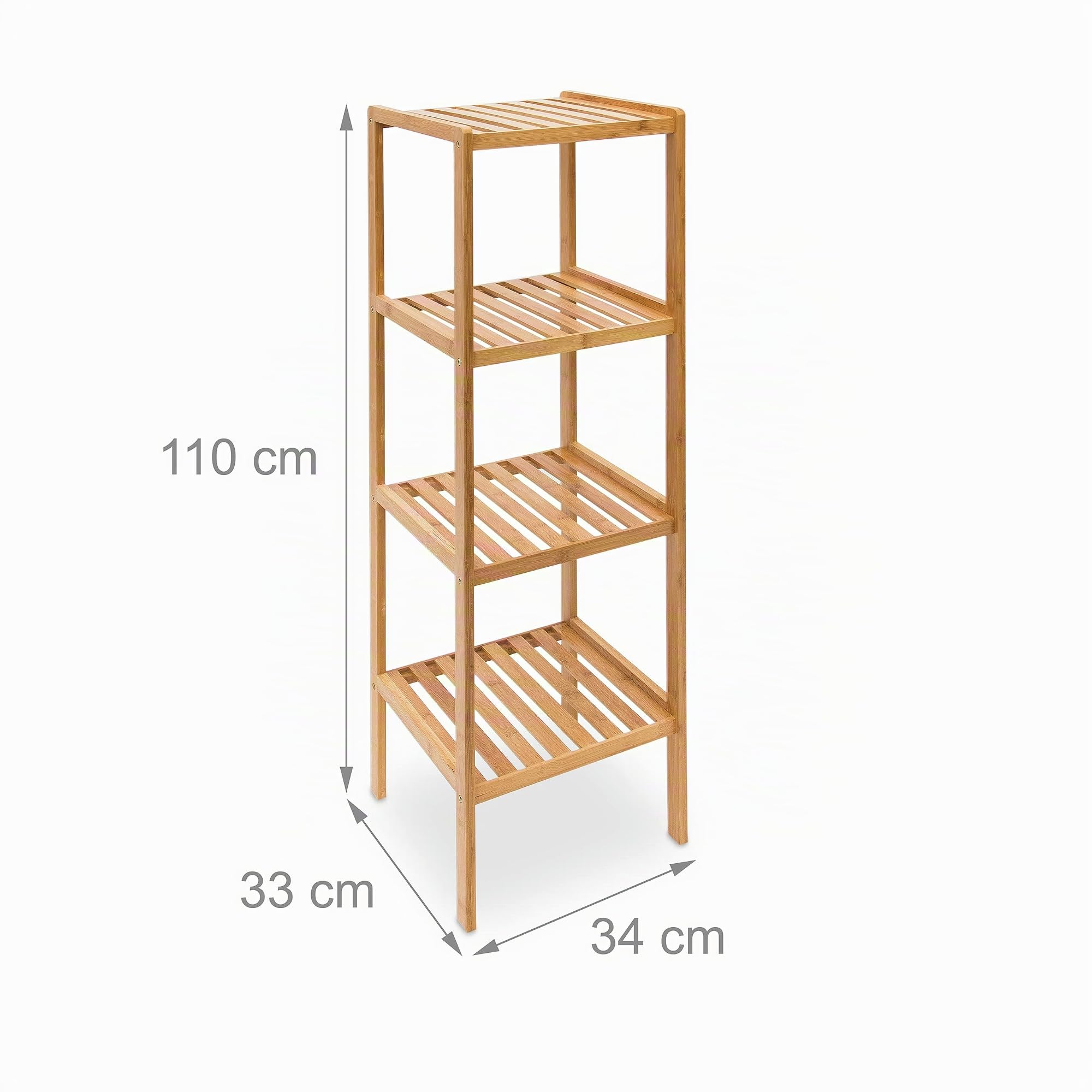 Relaxdays, Estantería Bambú Baño, Estante de Pie Cocina, Mueble con 4 Baldas Abiertas, 110 x 34 x 33 cm, Marrón Natural
