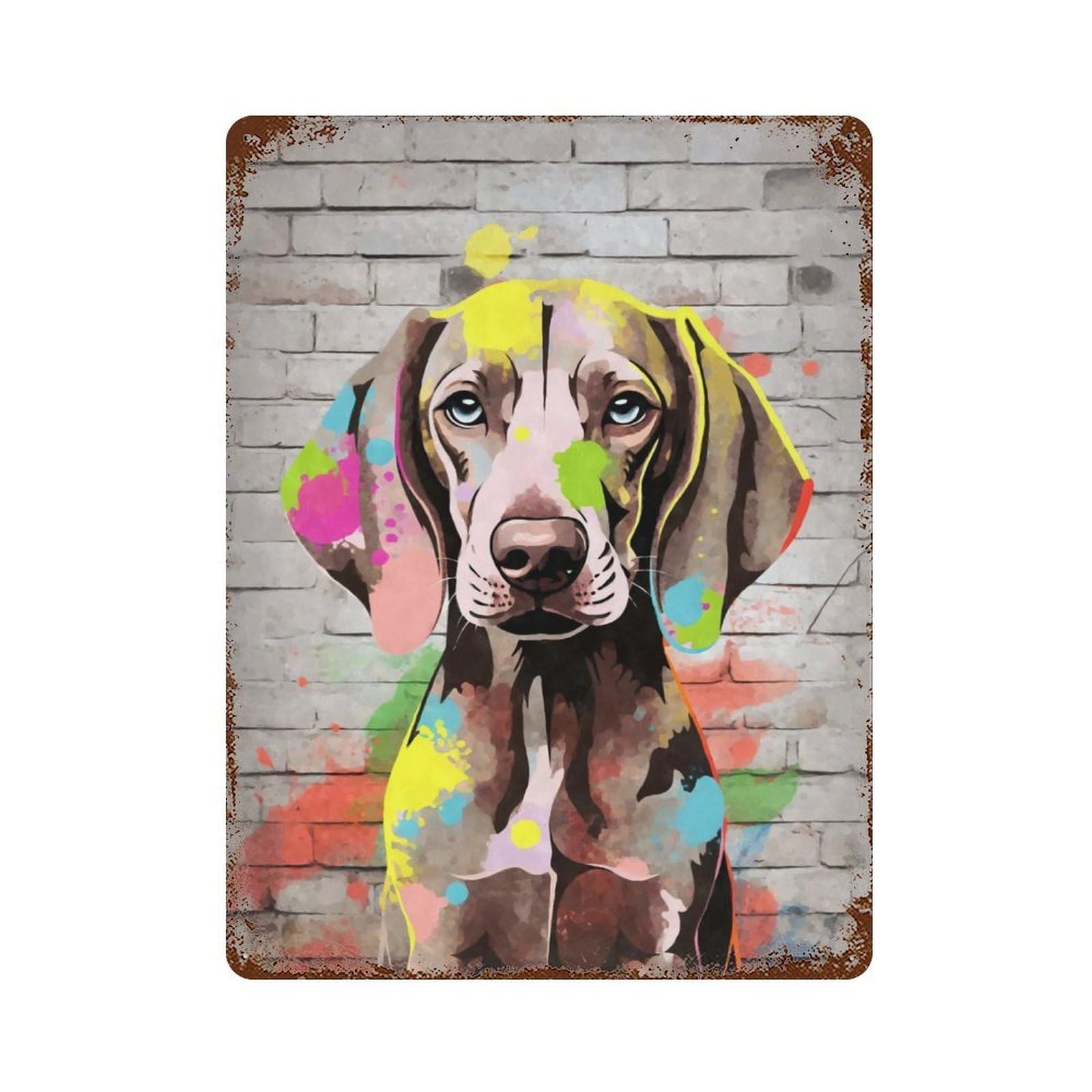 Weathered Tin Sign with Weimaraner Dog Graffiti Design 15.7"x11.8", for Garage, Bar And Workshop Decor, Decorative Metal Wall Art