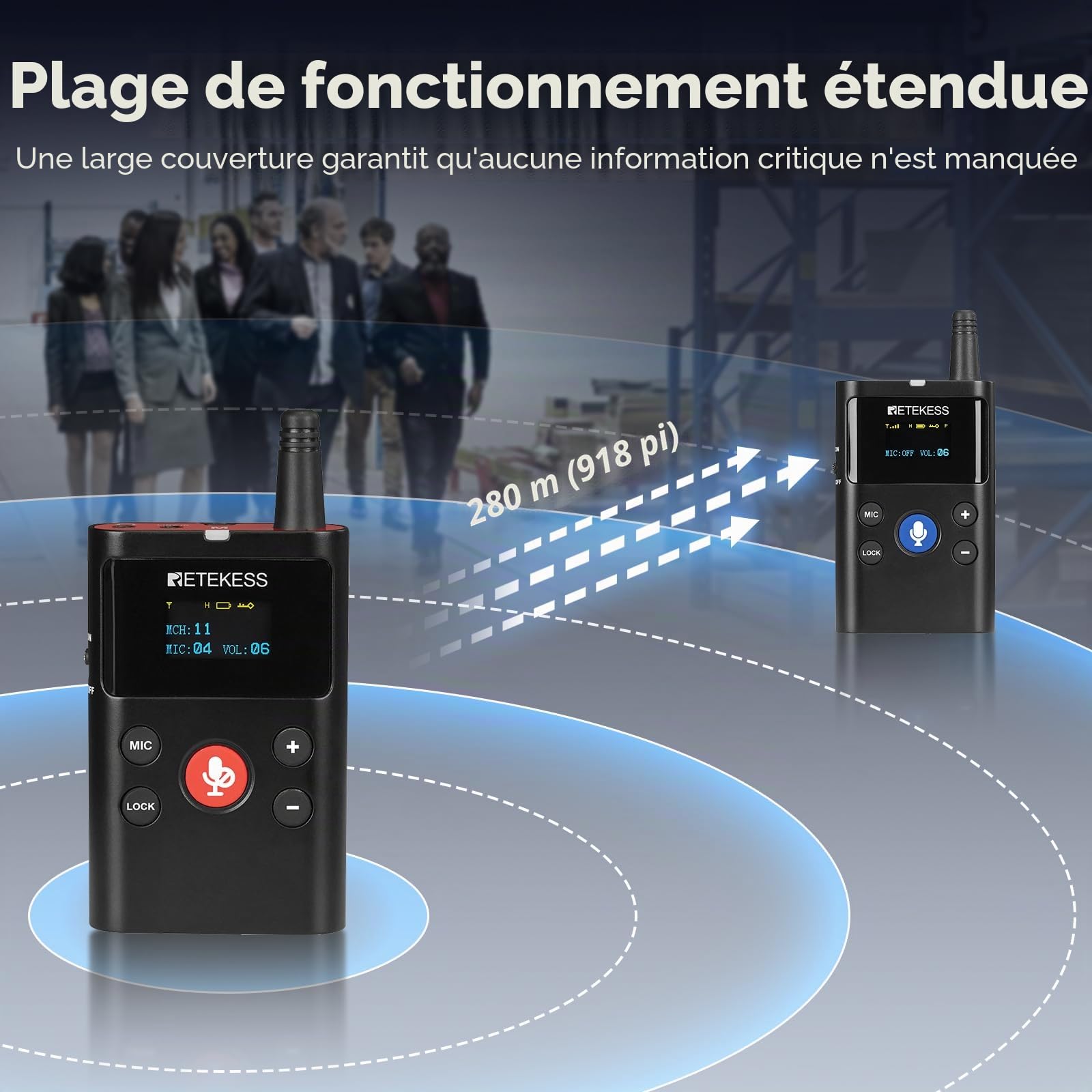 Retekess TT126 Factory Tour Guide System,Two Way Guide System (1-15) | pour Visites d'Usines, Communication Bidirectionnelle, 280m, 23dB, Qualité Sonore Claire, pour Communication en Groupe