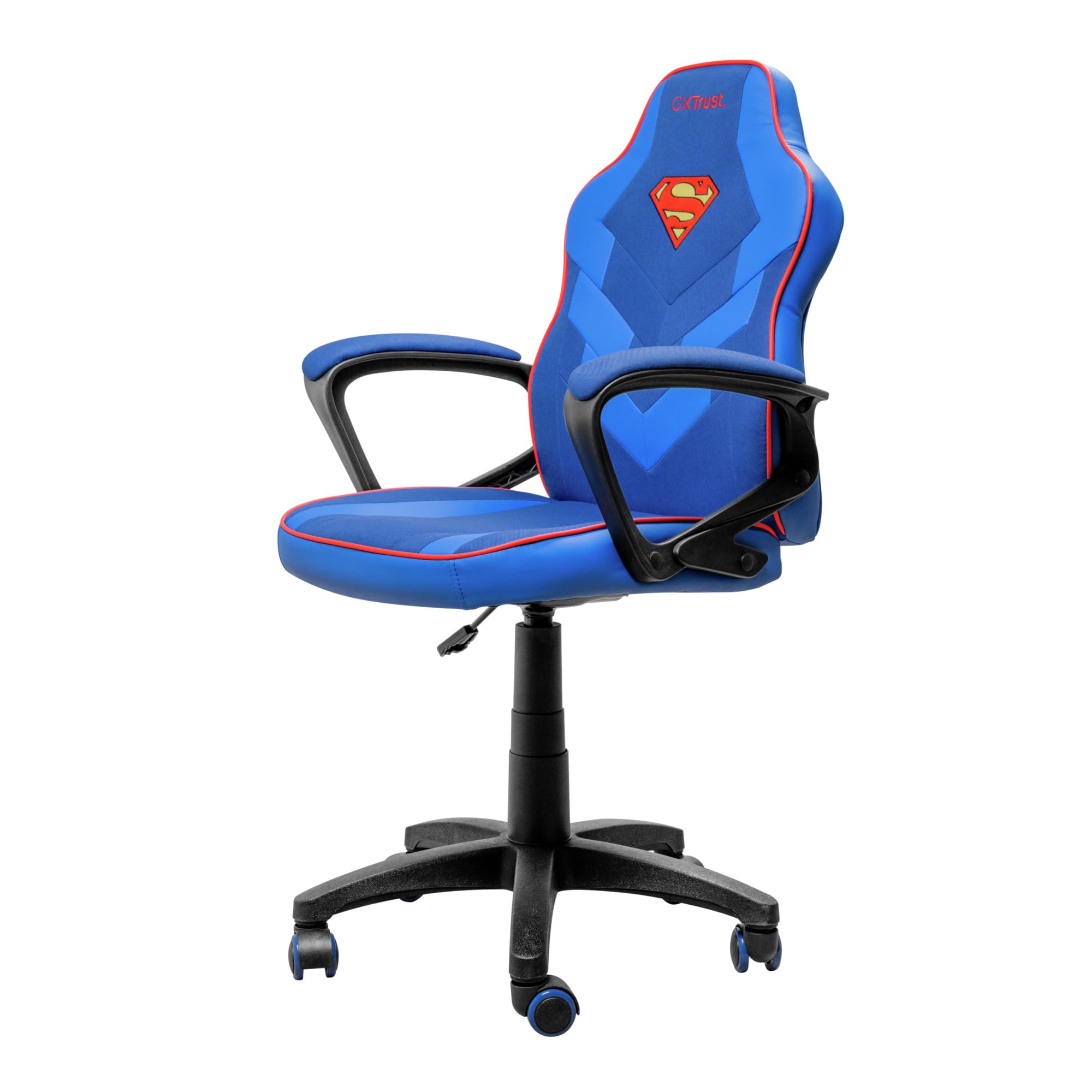 GXTrust 703SM Revvo Superman Lizenziert Gaming Stuhl für Kinder 4-12 Jahren, Gepolsterte Armlehne, Gasfeder Klasse 3, Stoffpolsterung, Höhenverstellbarer Schreibtischstuhl Kinder, Blau