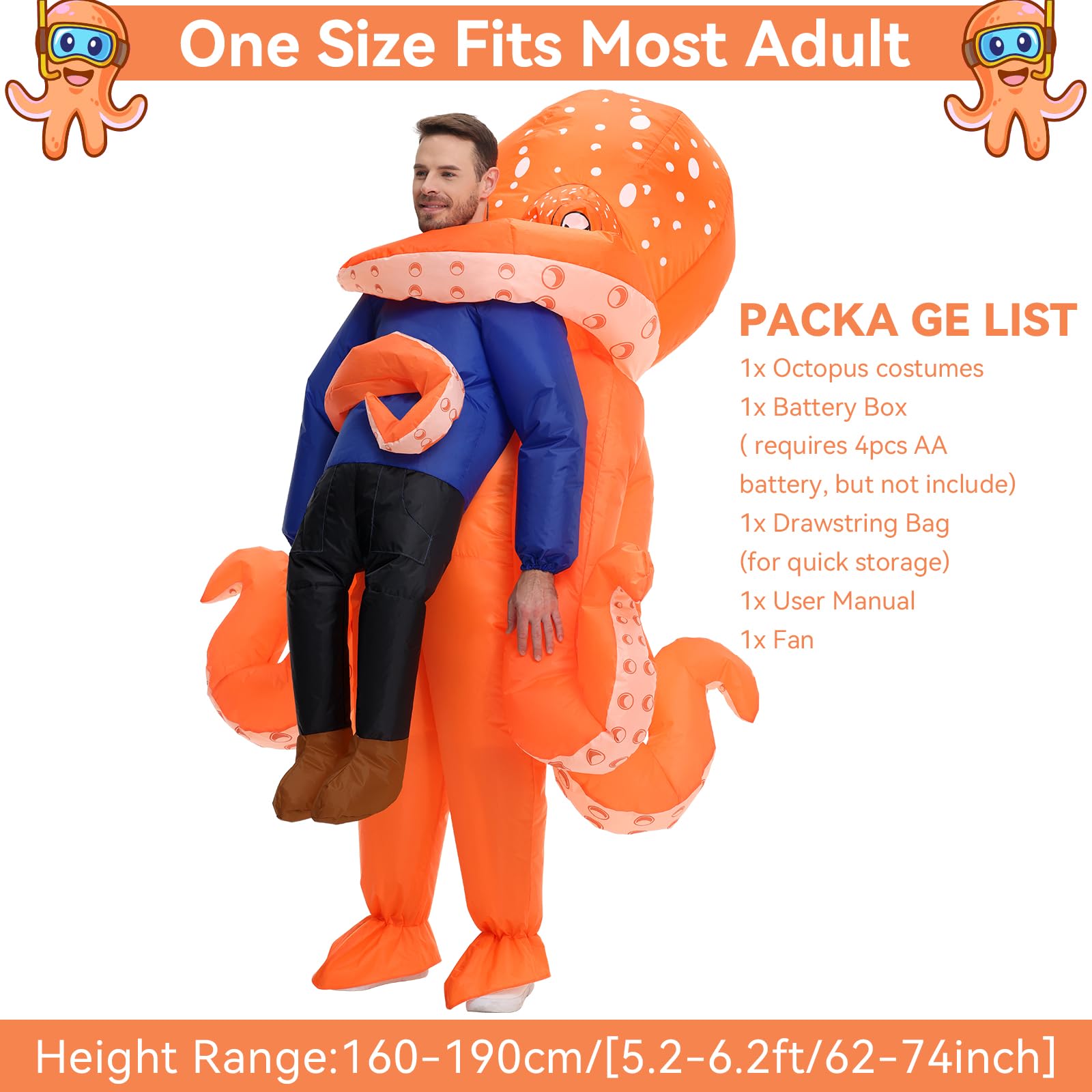 Poptrend Inflatable Octopus Costume for Adult Inflatable Blow up Costumes Octopus Halloween Costumes Men Women Funny Fancy Dress Party (Adult) - Image 3