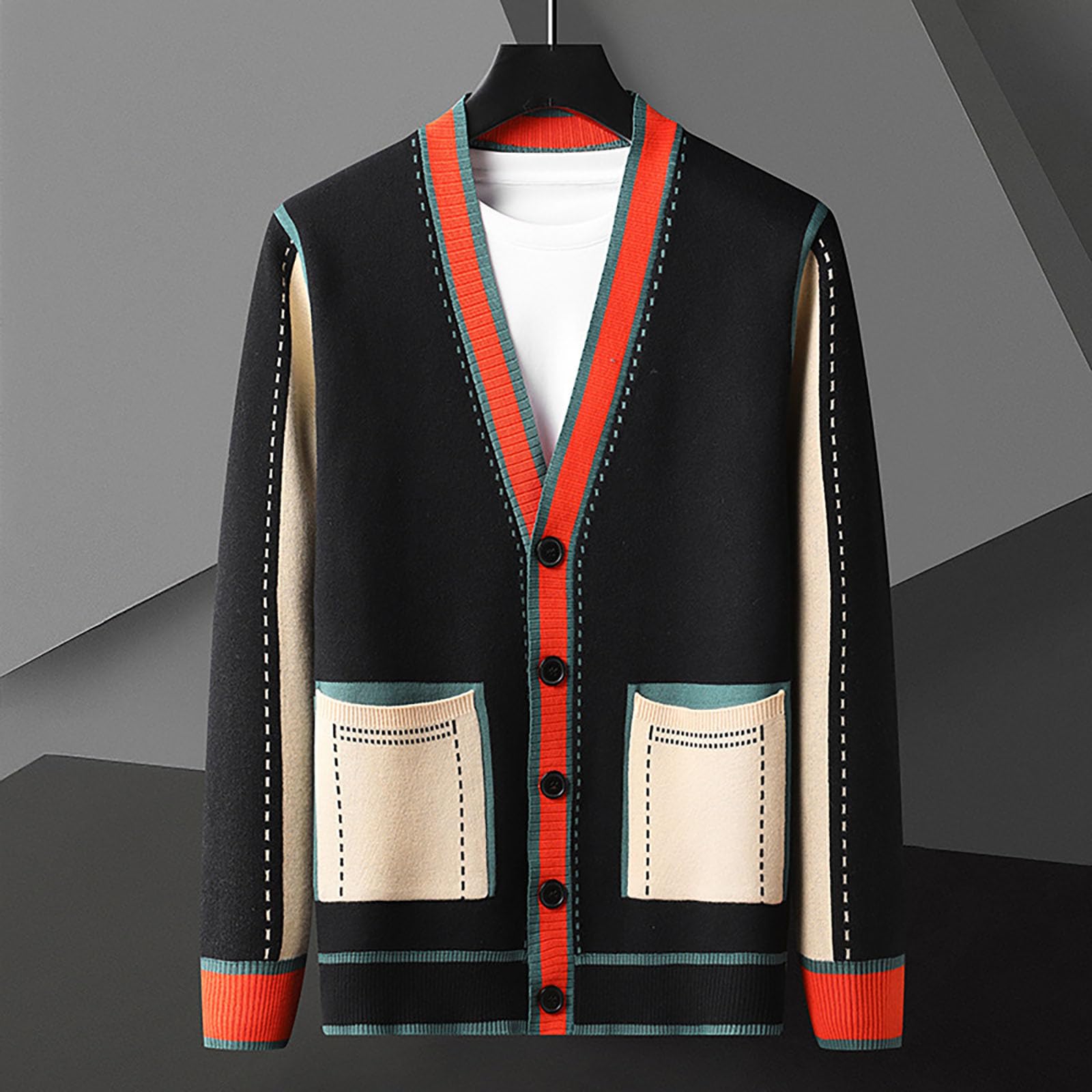 Jersey Hombre Invierno SuéTer Manga Larga Abrigo Suéter Hombre, Estilo Casual Exterior con Botones Impresos, Manga Larga para Otoño Invierno