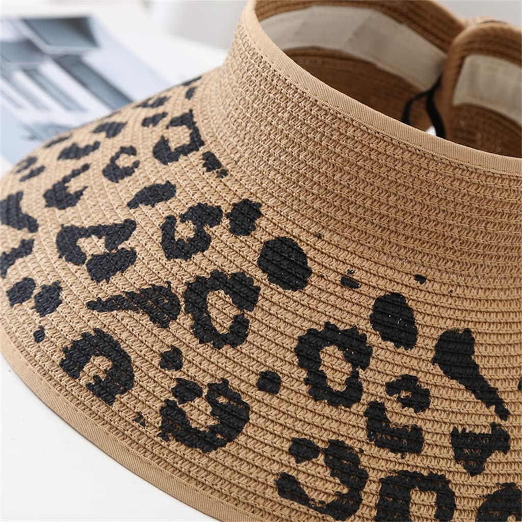 Sombreros con Lazo de Leopardo de Verano, Gorras con Visera Ancha, Plegables, portátiles, para Exteriores, Cola de Caballo, Sombrero para el Sol en la Playa