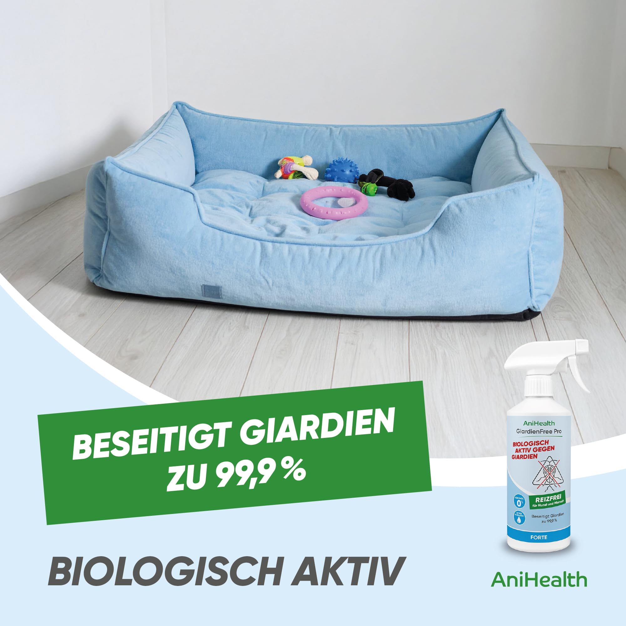 Giardien Hygiene-Spray Hund | tötet 99,9% Giardien + Zysten bei der ersten Anwendung auf Flächen, Gegenständen, Körperstellen | R E I Z F R E I durch Bioseptika HOCl – GiardienFree Pro 500ml