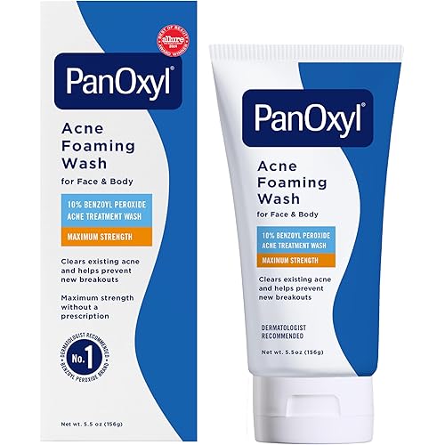 PanOxyl Acne Foaming Wash Benzoyl Peroxide 10% Maximum Strength Antimicrobial, 5.5 Oz