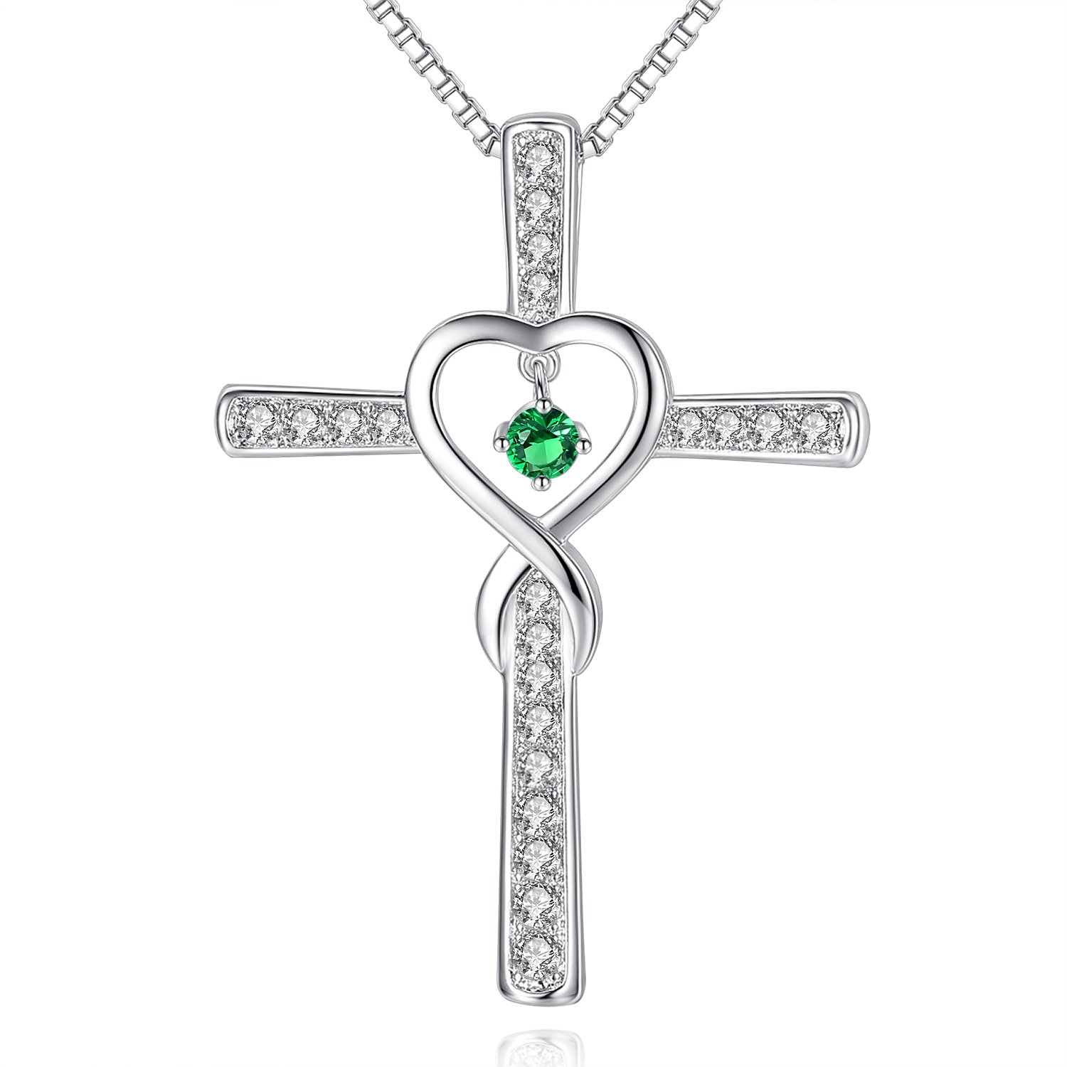 May Emerald Birthstone Infinity Endless Love God Cross Pendant Necklace, Birthday Necklace, Jewelry Gifts for Women Girls Sister Wife Girlfriend Mom Mother Grandma Daughter Friendship Christmas Gifts