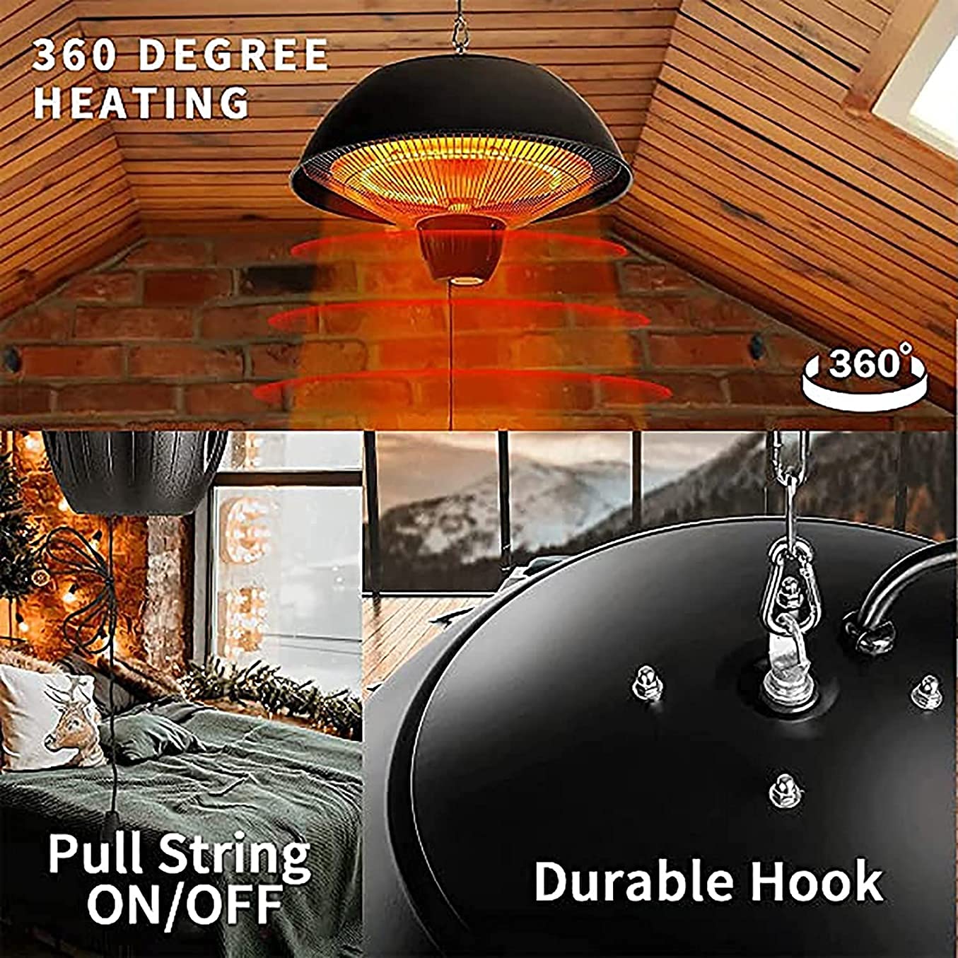 Riscaldatore da Terrazza Stufa a infrarossi Riscaldatori da esterno 1500W/2000W Riscaldatore a infrarossi da soffitto o sospeso, riscaldatore impermeabile Decorazione per esterni di Buon Natale LSDRAL