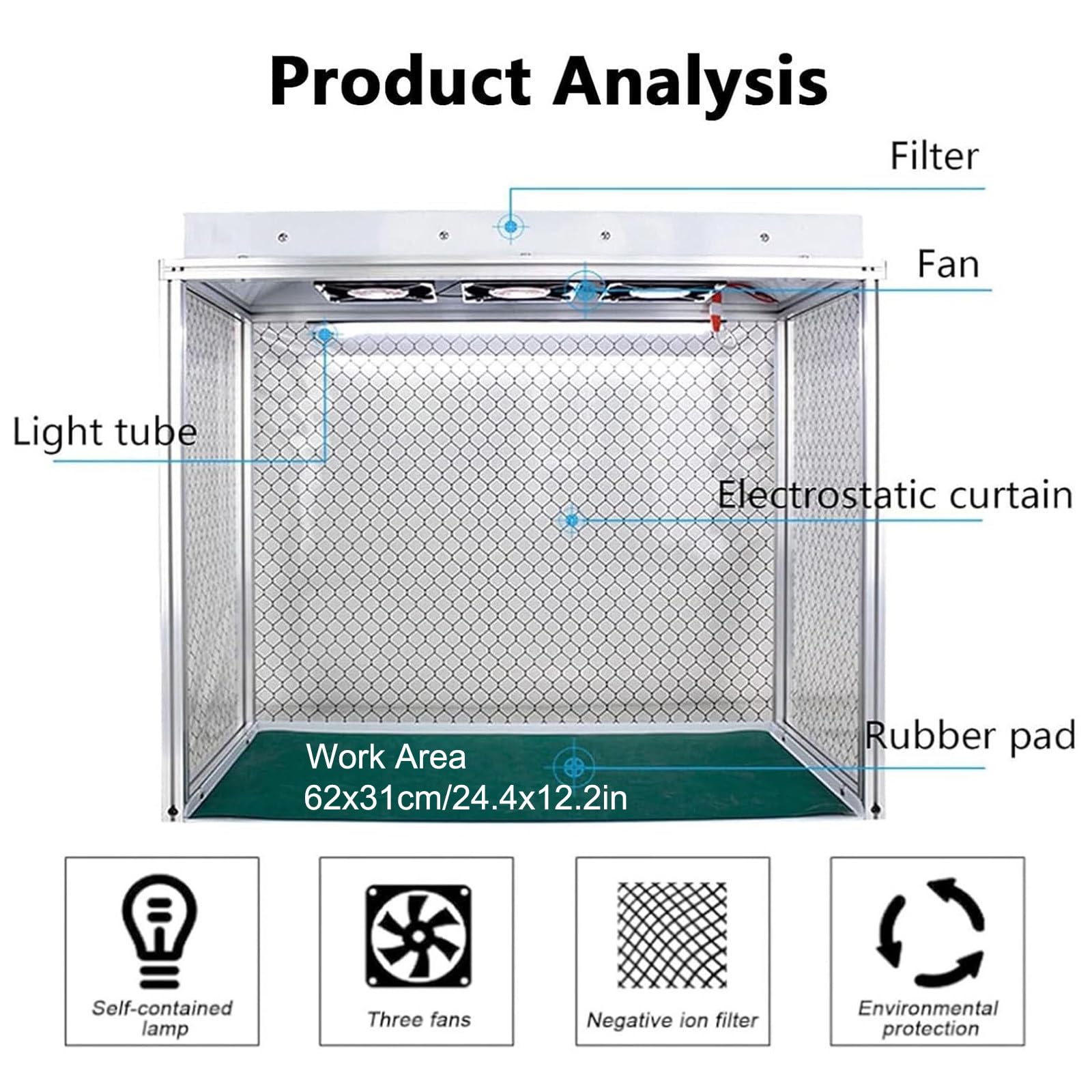 Laminar Flow Cabinet – HEPA-Filter-Reinigungsbank für Telefonreparatur und Labor – 66 x 30,5 x 50,8 cm Arbeitsbereich