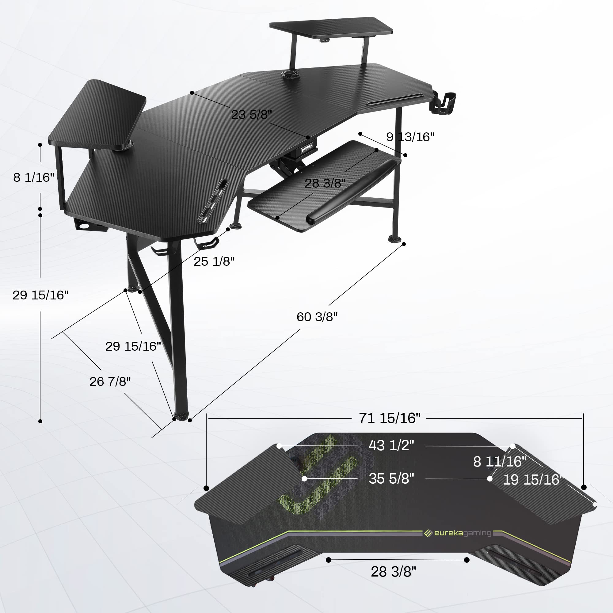 EUREKA ERGONOMIC Gaming Desk with Led Lights, 72 inches Large Studio