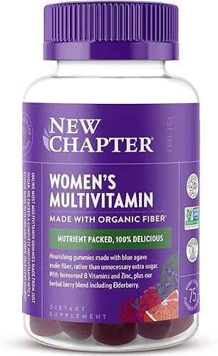 New Chapter Gomitas multivitamínicas para mujer: 66% menos de azúcar, vitaminas gomosas para mujer con vitamina C, D3 y zinc, sin OMG, sin gluten,